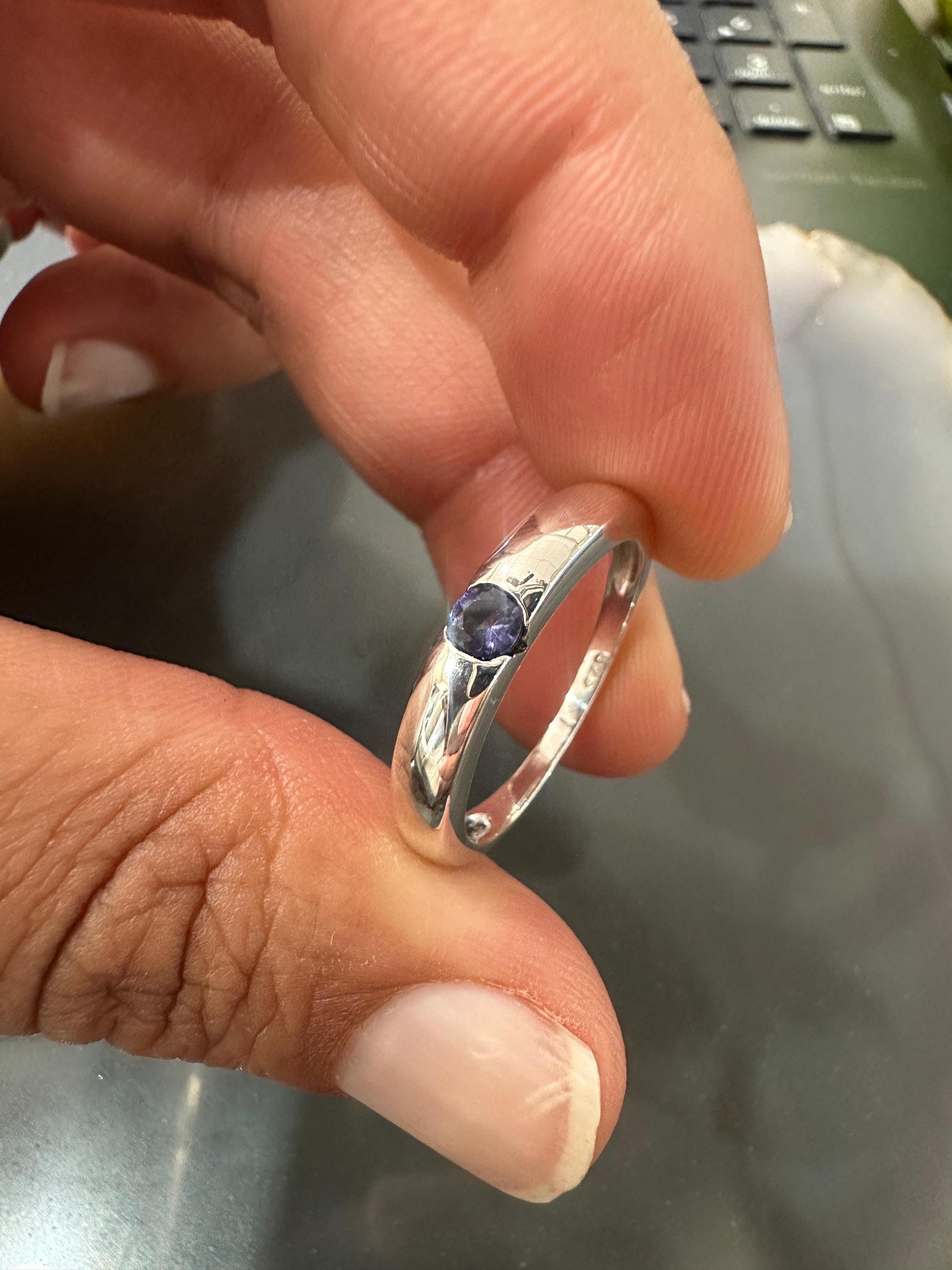 14K White Gold Minimalist Tanzanite Band Ring, Unisex Promise Ring