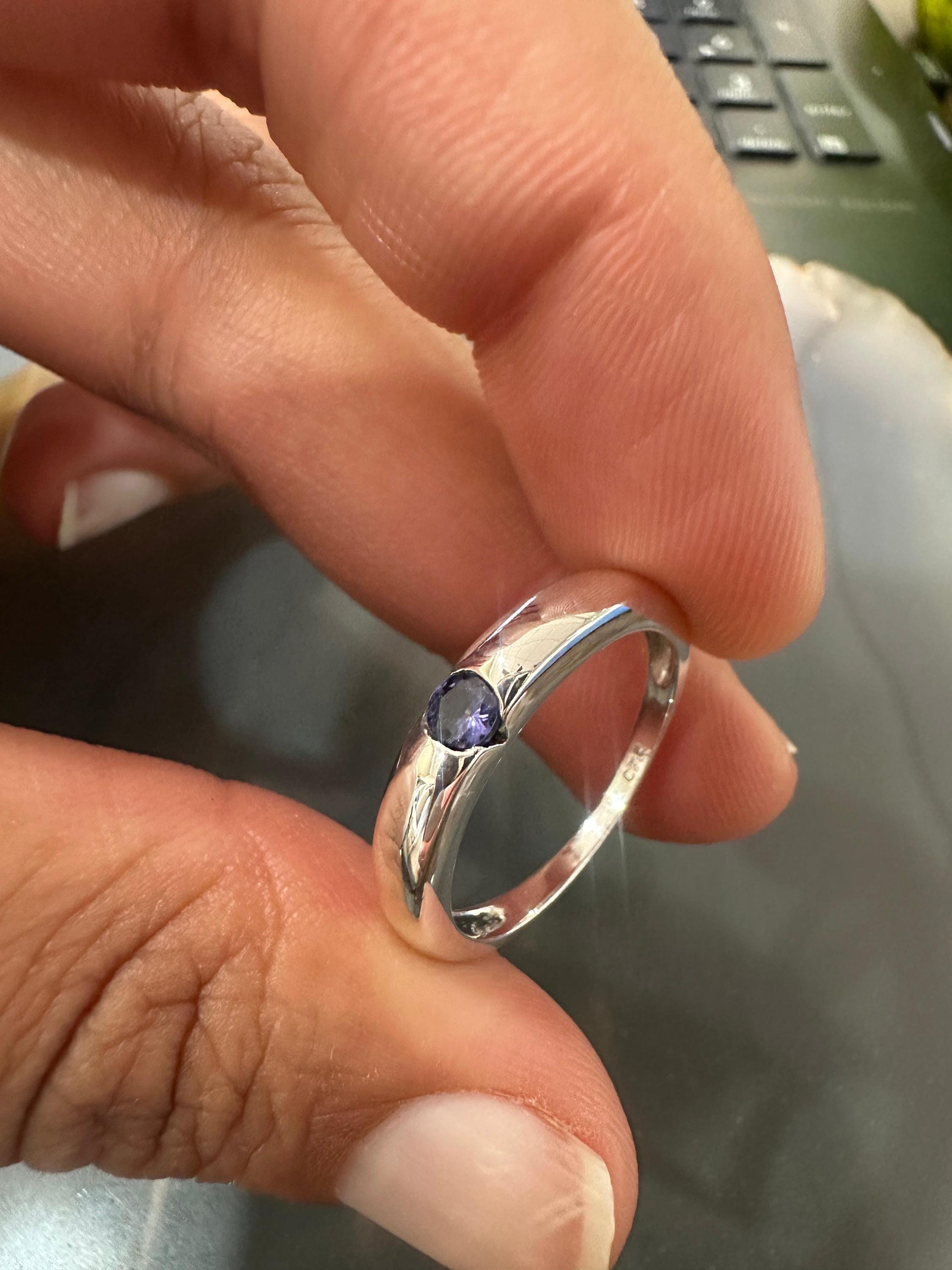 14K White Gold Minimalist Tanzanite Band Ring, Unisex Promise Ring