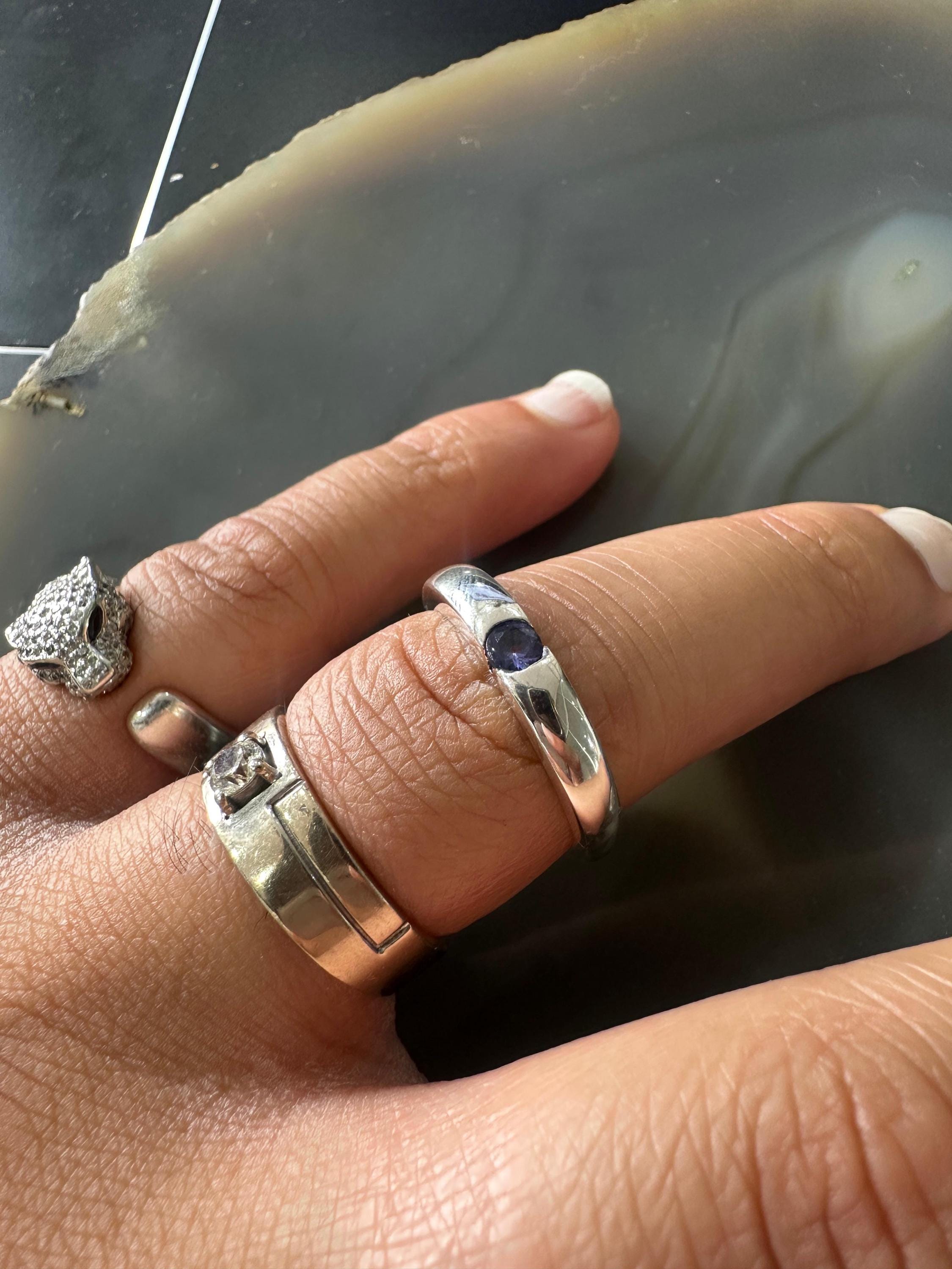 14K White Gold Minimalist Tanzanite Band Ring, Unisex Promise Ring