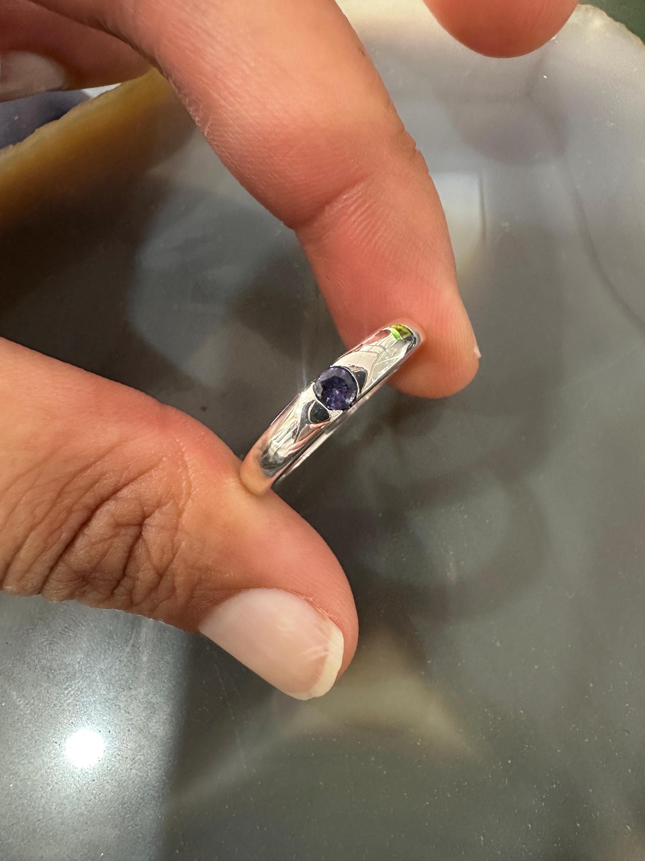 14K White Gold Minimalist Tanzanite Band Ring, Unisex Promise Ring