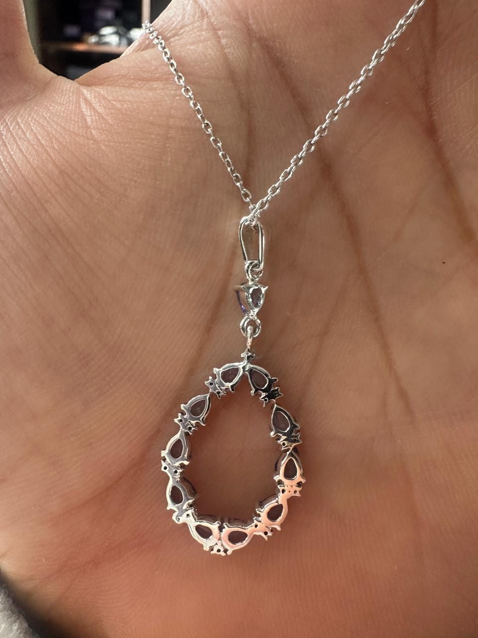 Tanzanite Pear Cut Drop Pendant Necklace, 925 Sterling Silver, Moissanite Accents