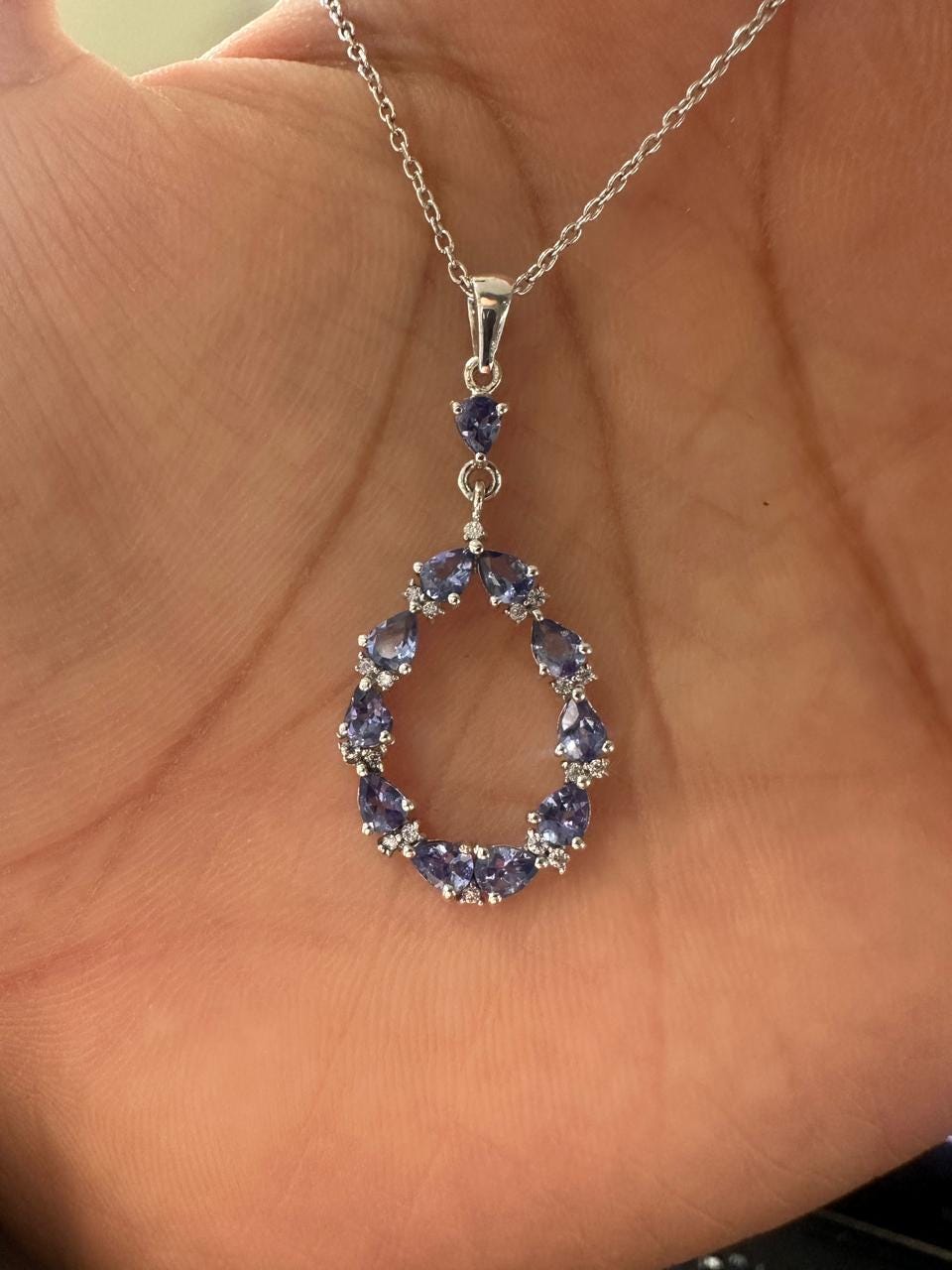 Tanzanite Pear Cut Drop Pendant Necklace, 925 Sterling Silver, Moissanite Accents