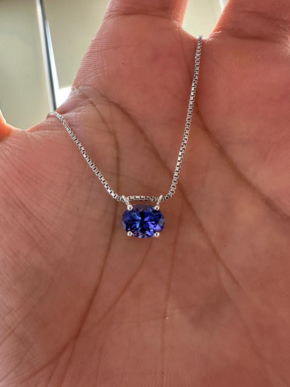AAAA Tanzanite Pendant | 14k White Gold Tanzanite Solitaire, Sterling Silver