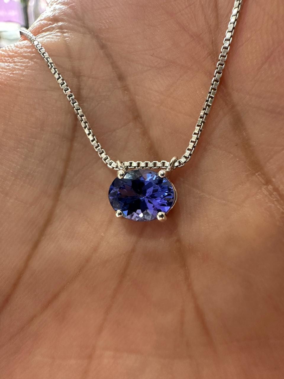 AAAA Tanzanite Pendant | 14k White Gold Tanzanite Solitaire, Sterling Silver