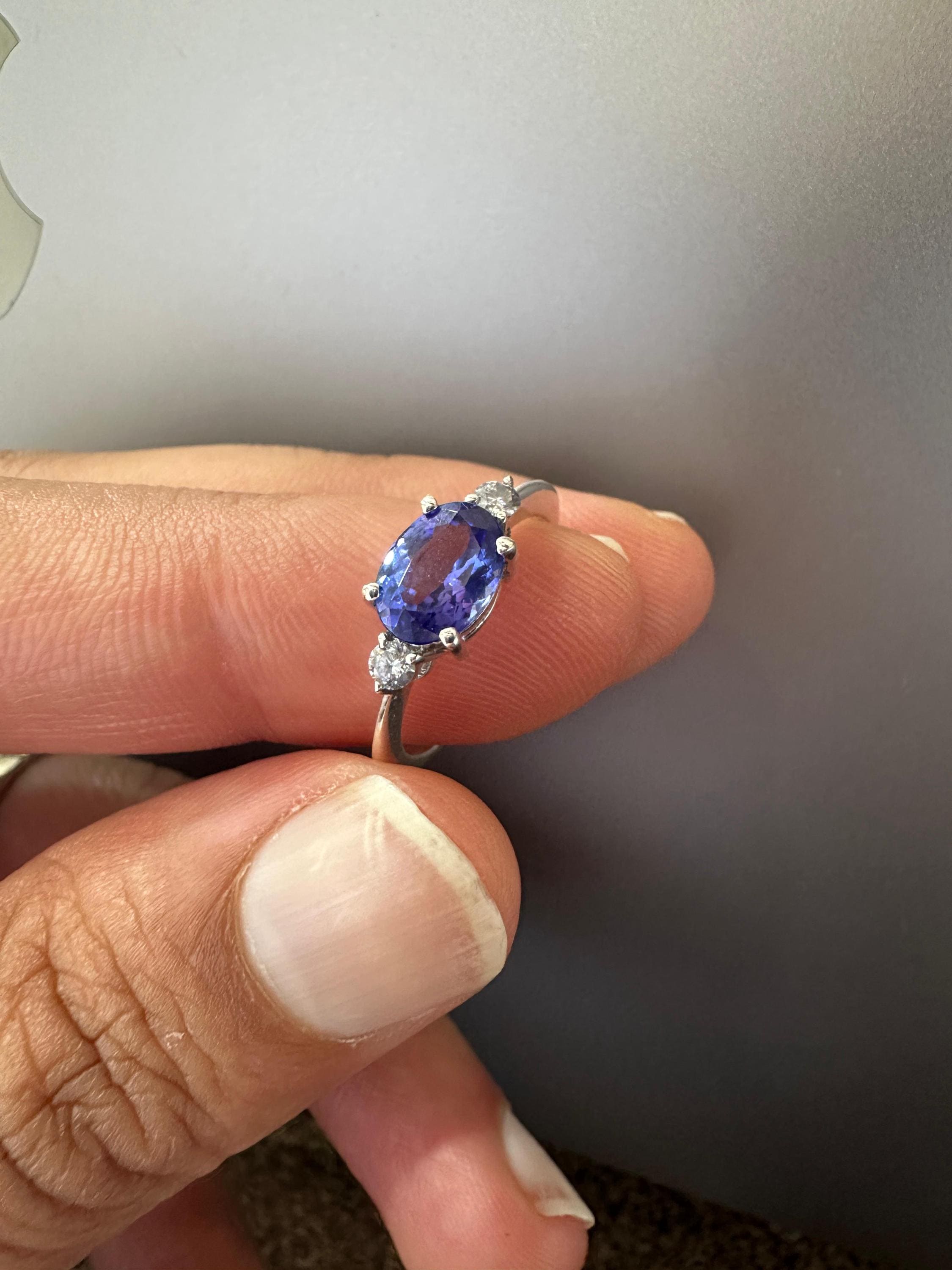14K White Gold Oval Tanzanite Ring – Elegant Solitaire Engagement Ring