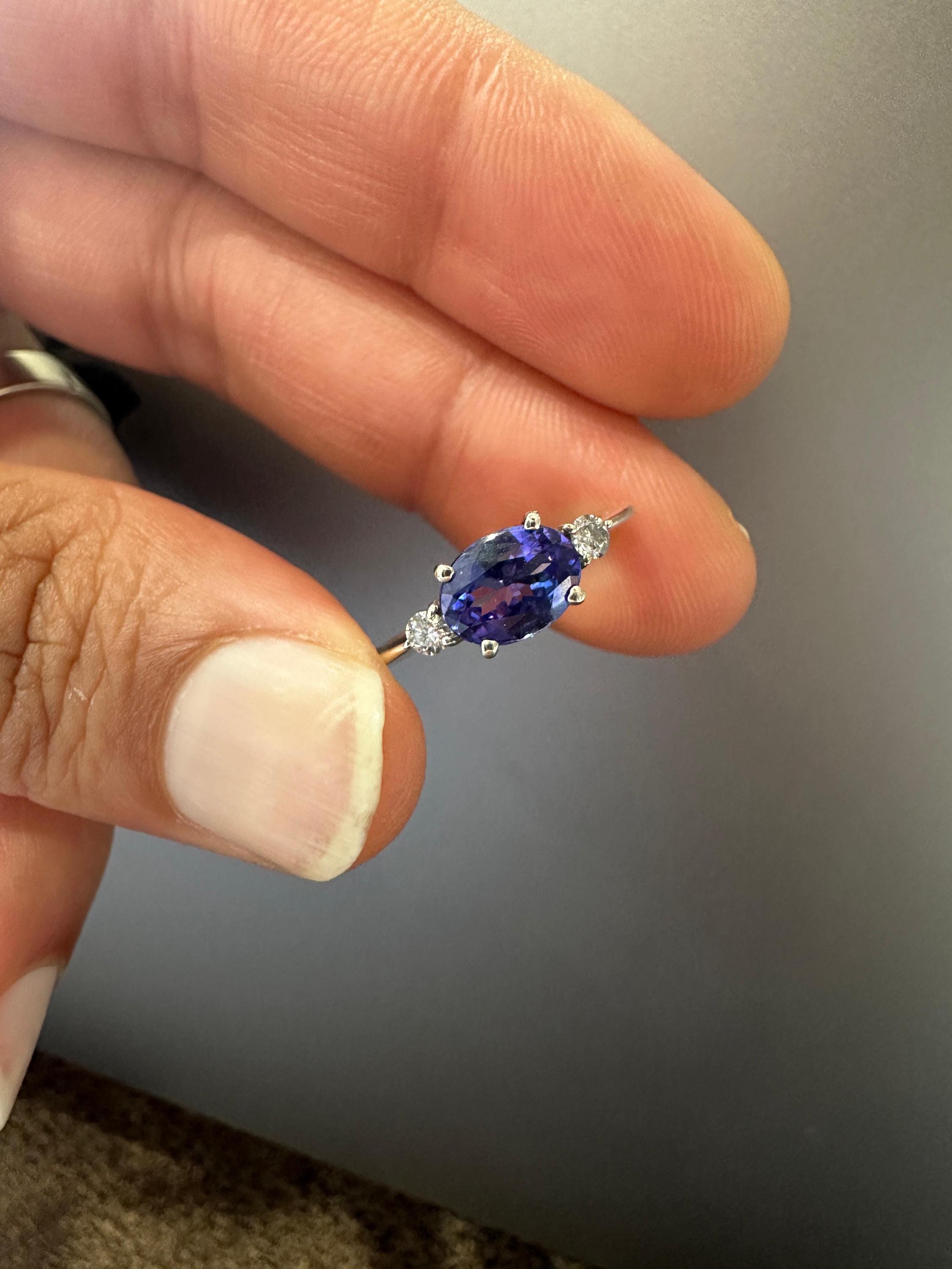 14K White Gold Oval Tanzanite Ring – Elegant Solitaire Engagement Ring