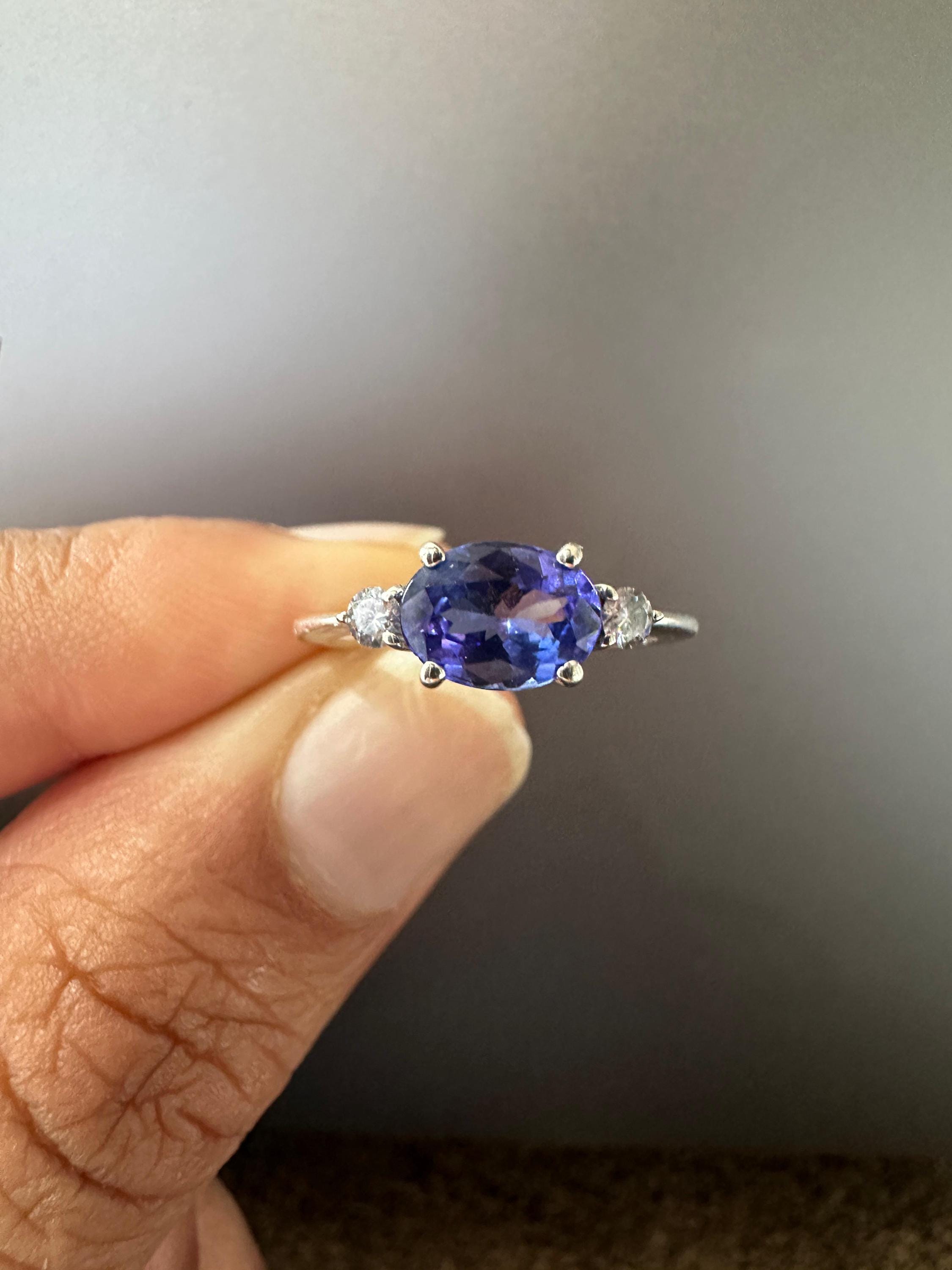14K White Gold Oval Tanzanite Ring – Elegant Solitaire Engagement Ring