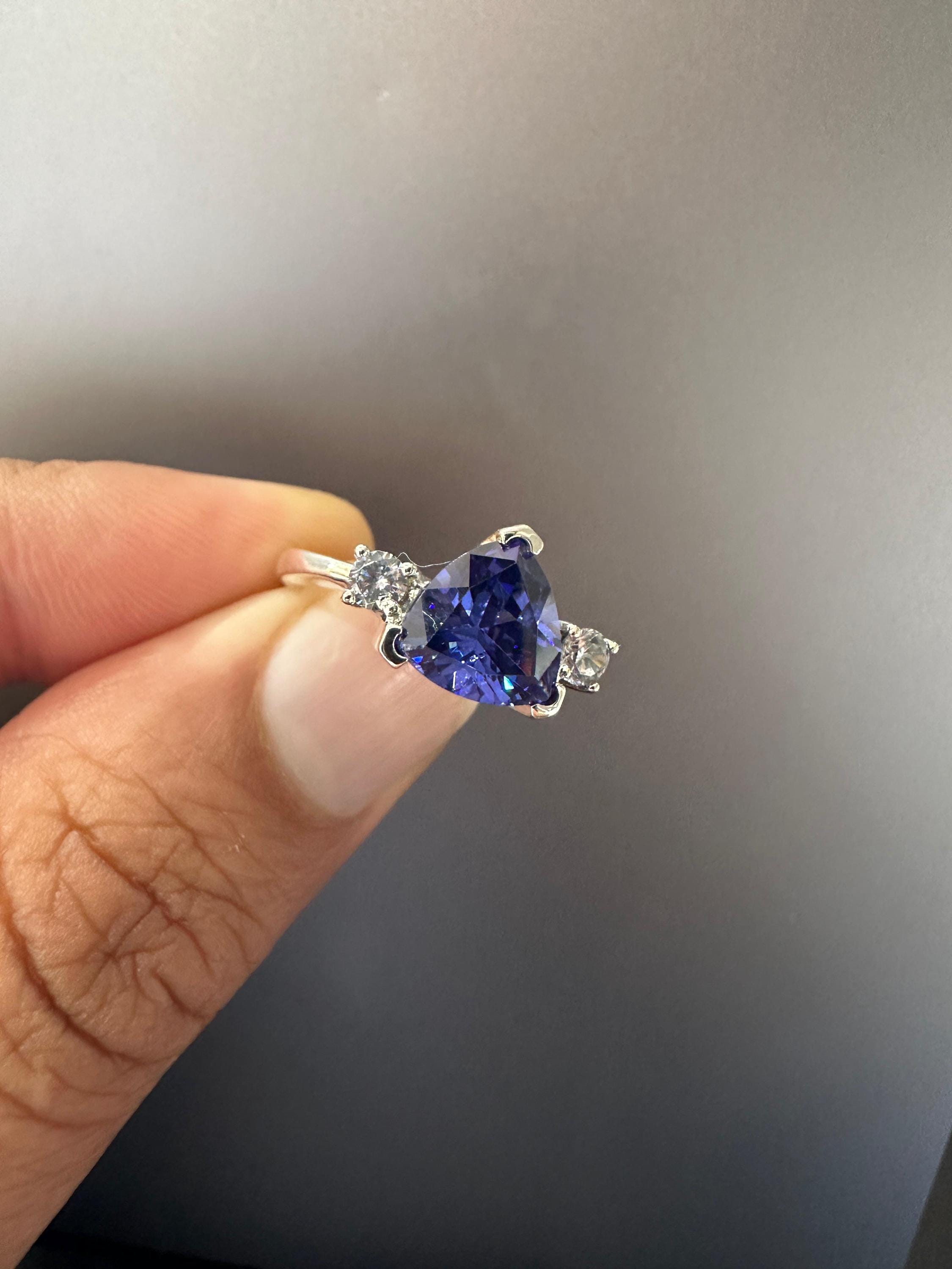 14k Gold Tanzanite Ring – Trillion Cut Blue Gemstone Engagement Ring, Anniversary Gift for her