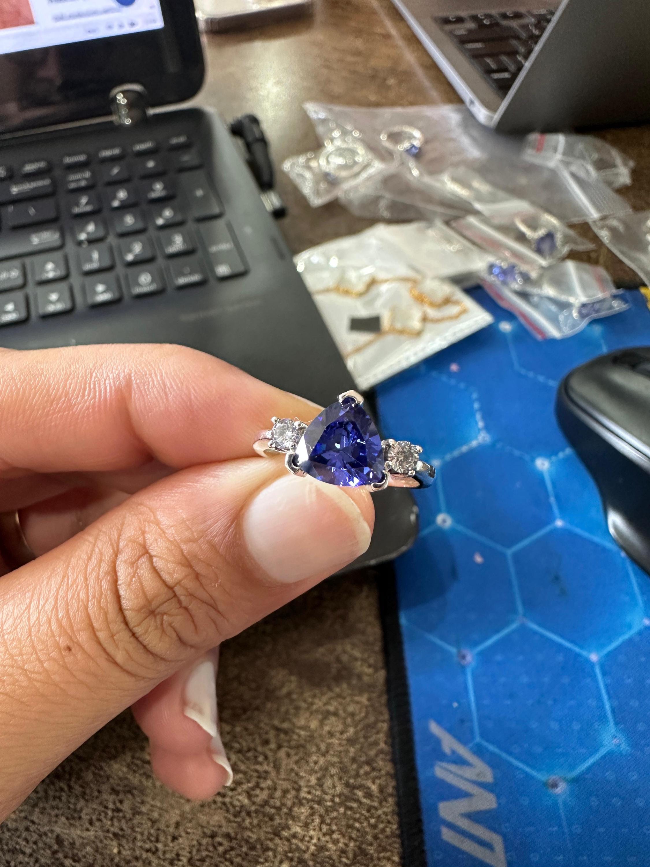 14k Gold Tanzanite Ring – Trillion Cut Blue Gemstone Engagement Ring, Anniversary Gift for her