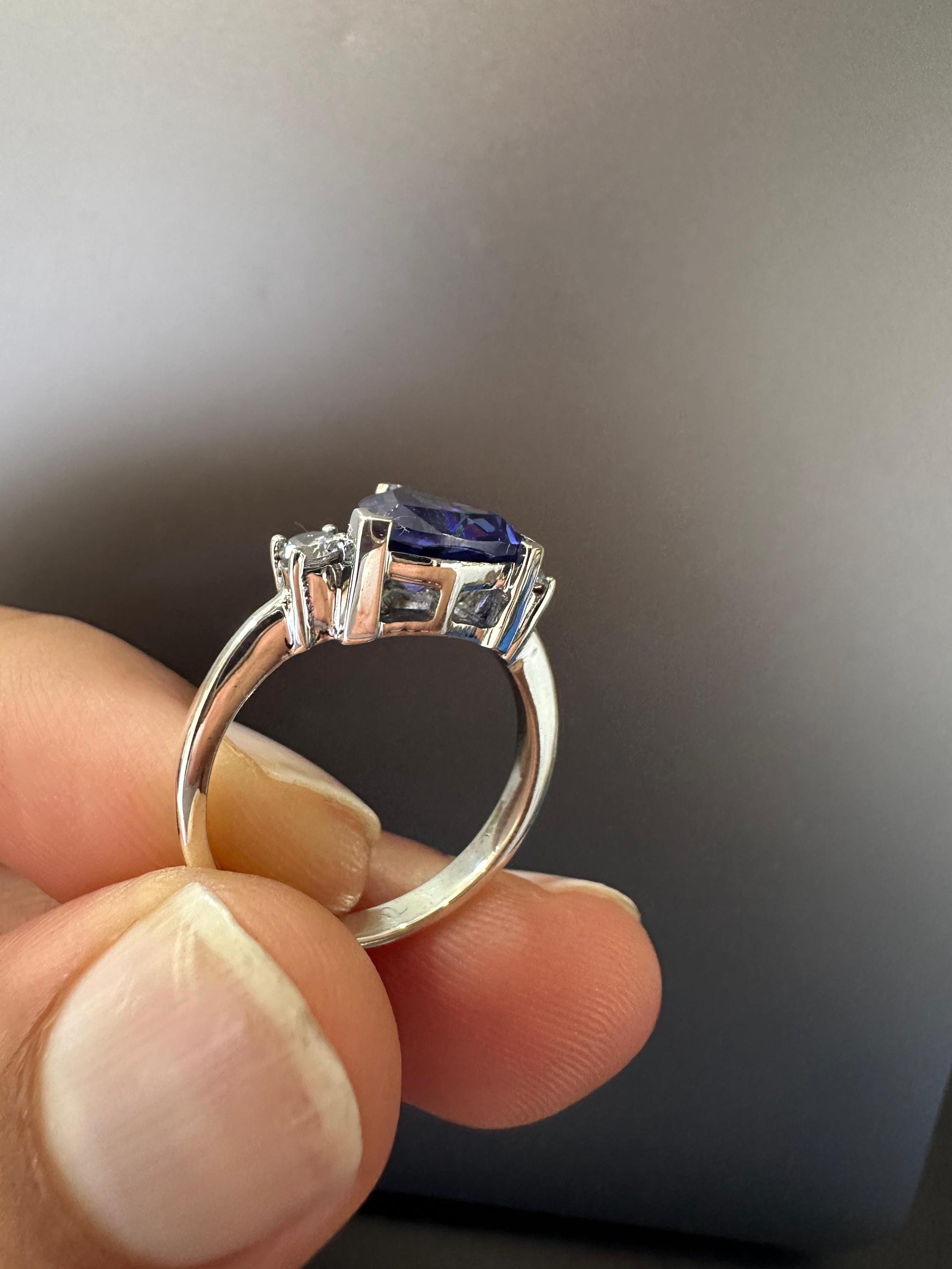 14k Gold Tanzanite Ring – Trillion Cut Blue Gemstone Engagement Ring, Anniversary Gift for her