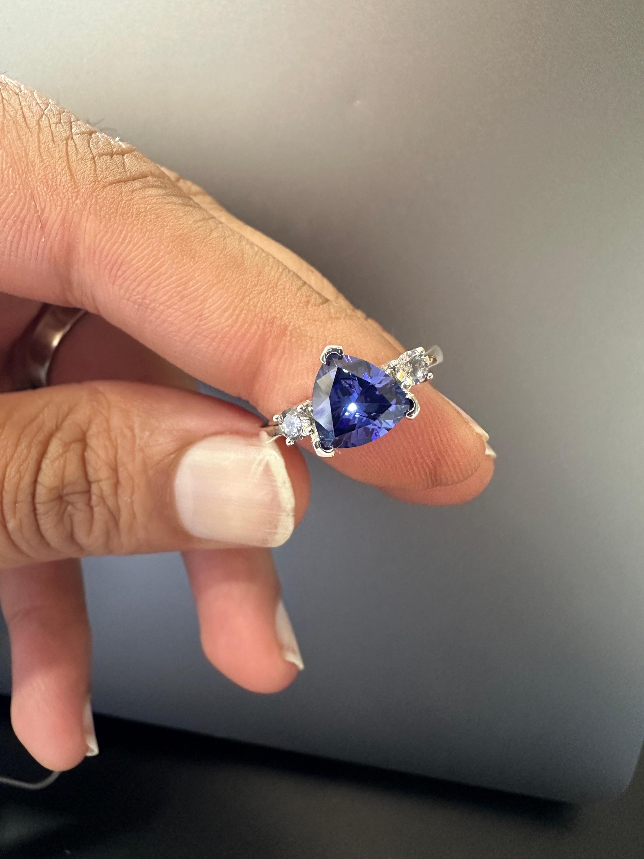 14k Gold Tanzanite Ring – Trillion Cut Blue Gemstone Engagement Ring, Anniversary Gift for her