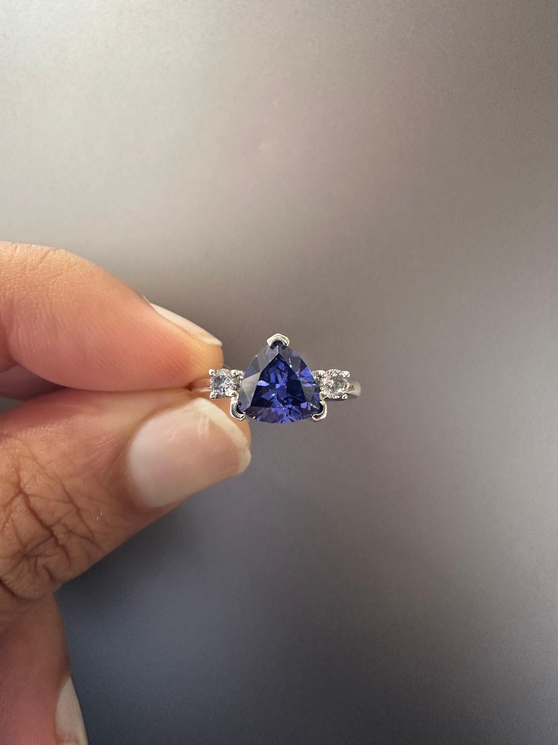 14k Gold Tanzanite Ring – Trillion Cut Blue Gemstone Engagement Ring, Anniversary Gift for her