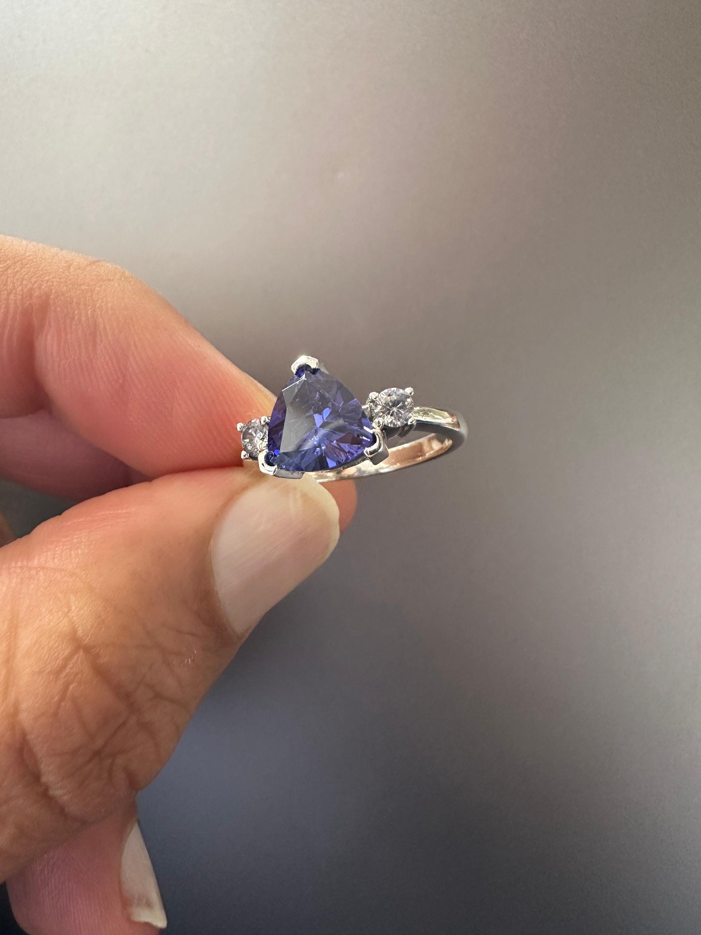 14k Gold Tanzanite Ring – Trillion Cut Blue Gemstone Engagement Ring, Anniversary Gift for her
