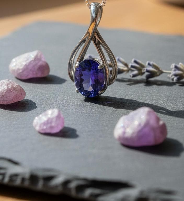 Tanzanite Infinity Pendant | 2 CT Oval shape Rare Gemstone Statement Necklace, 14k Gold Luxury Jewelry