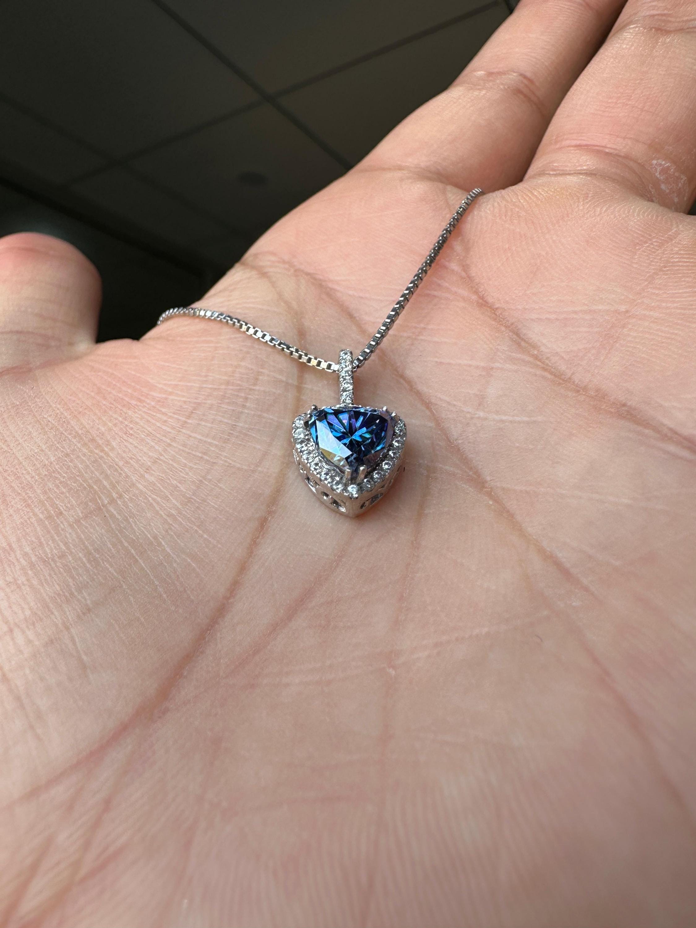 Blue Trillion Moissanite Halo Pendant | 925 Sterling Silver Necklace