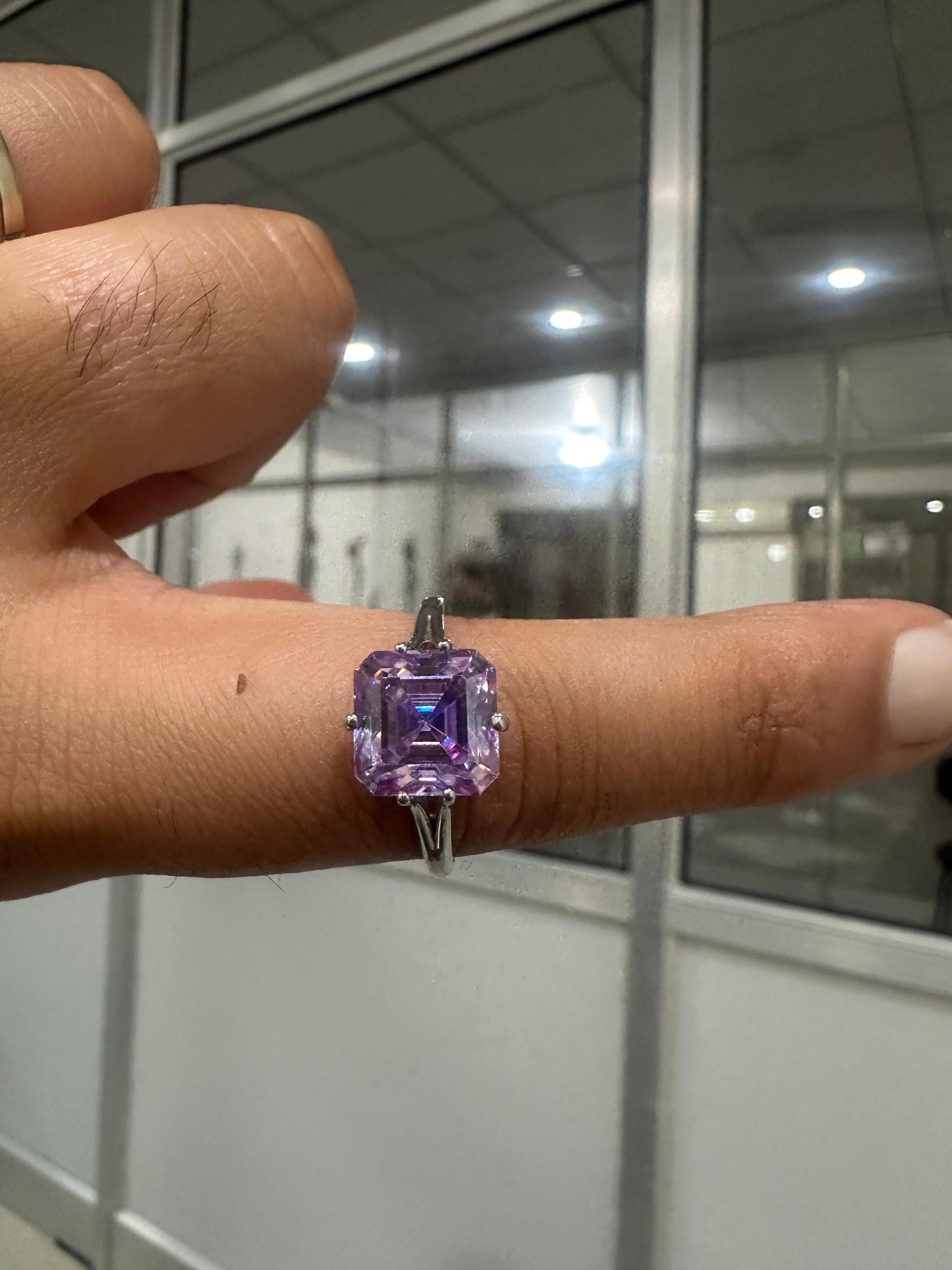 Lavender Moissanite Asscher Cut Ring | Sterling Silver Solitaire