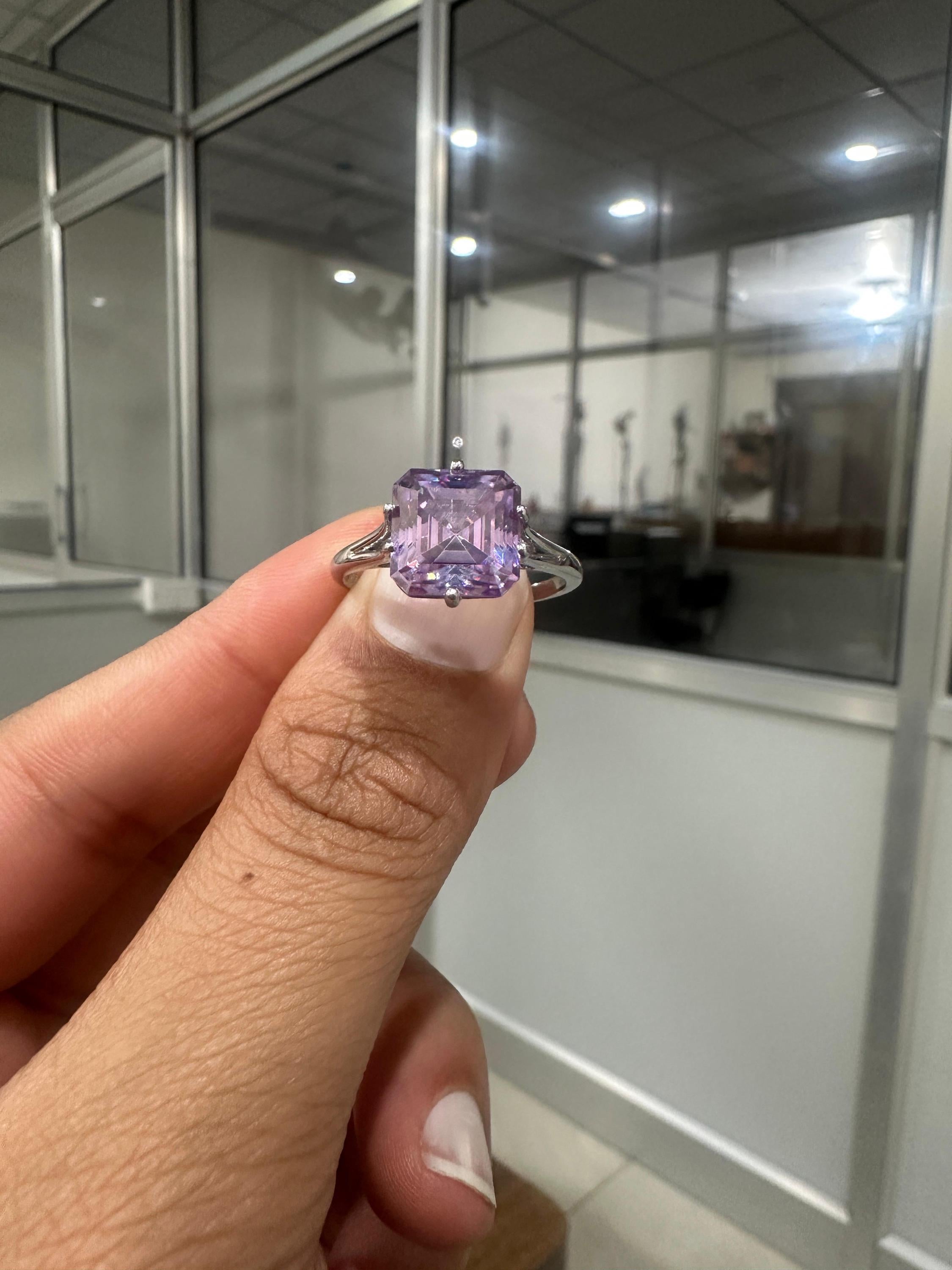 Lavender Moissanite Asscher Cut Ring | Sterling Silver Solitaire