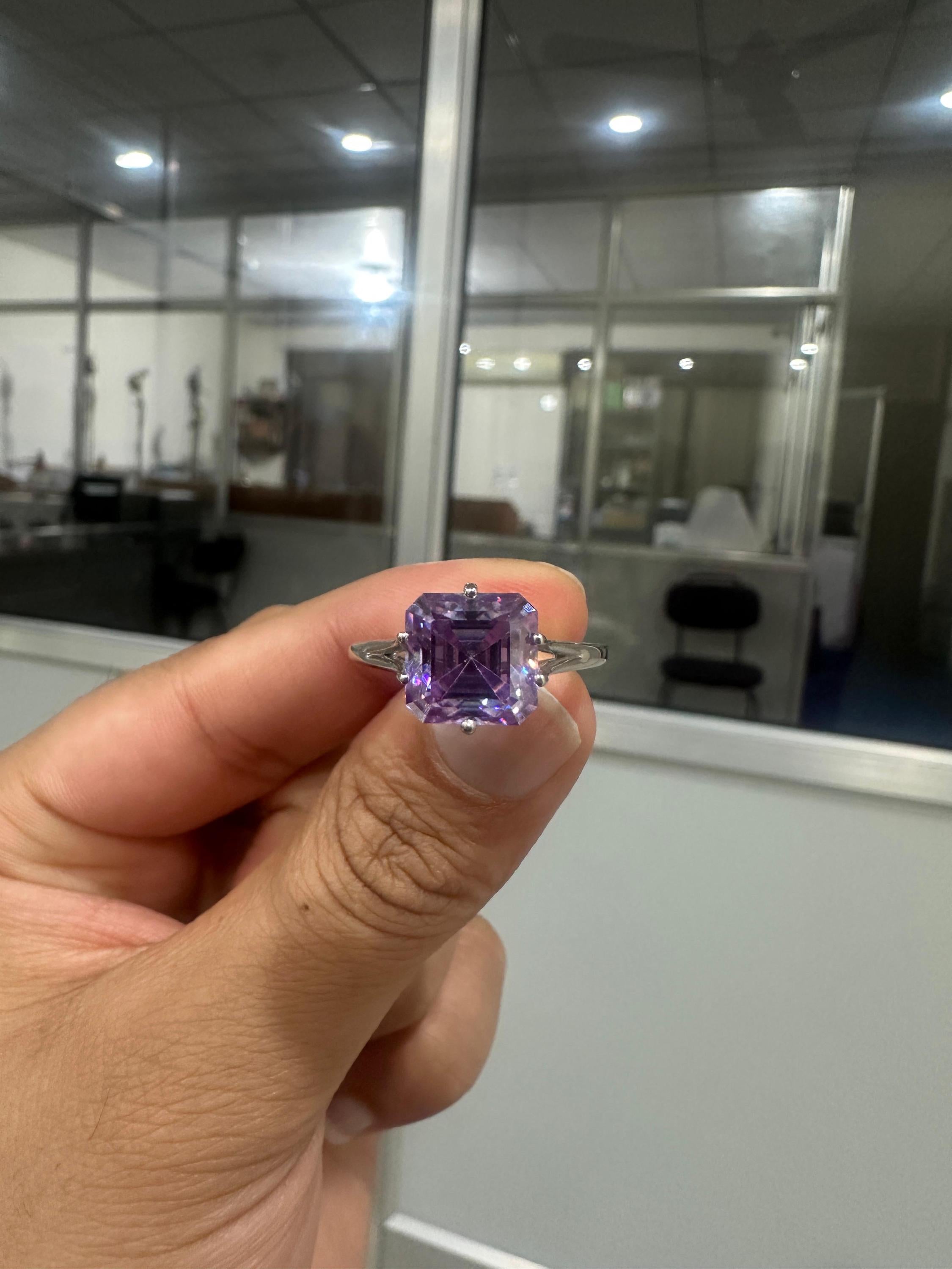 4 CT Asscher Cut Lavender Moissanite Solitaire Ring | 925 Sterling Silver, Statement Jewelry