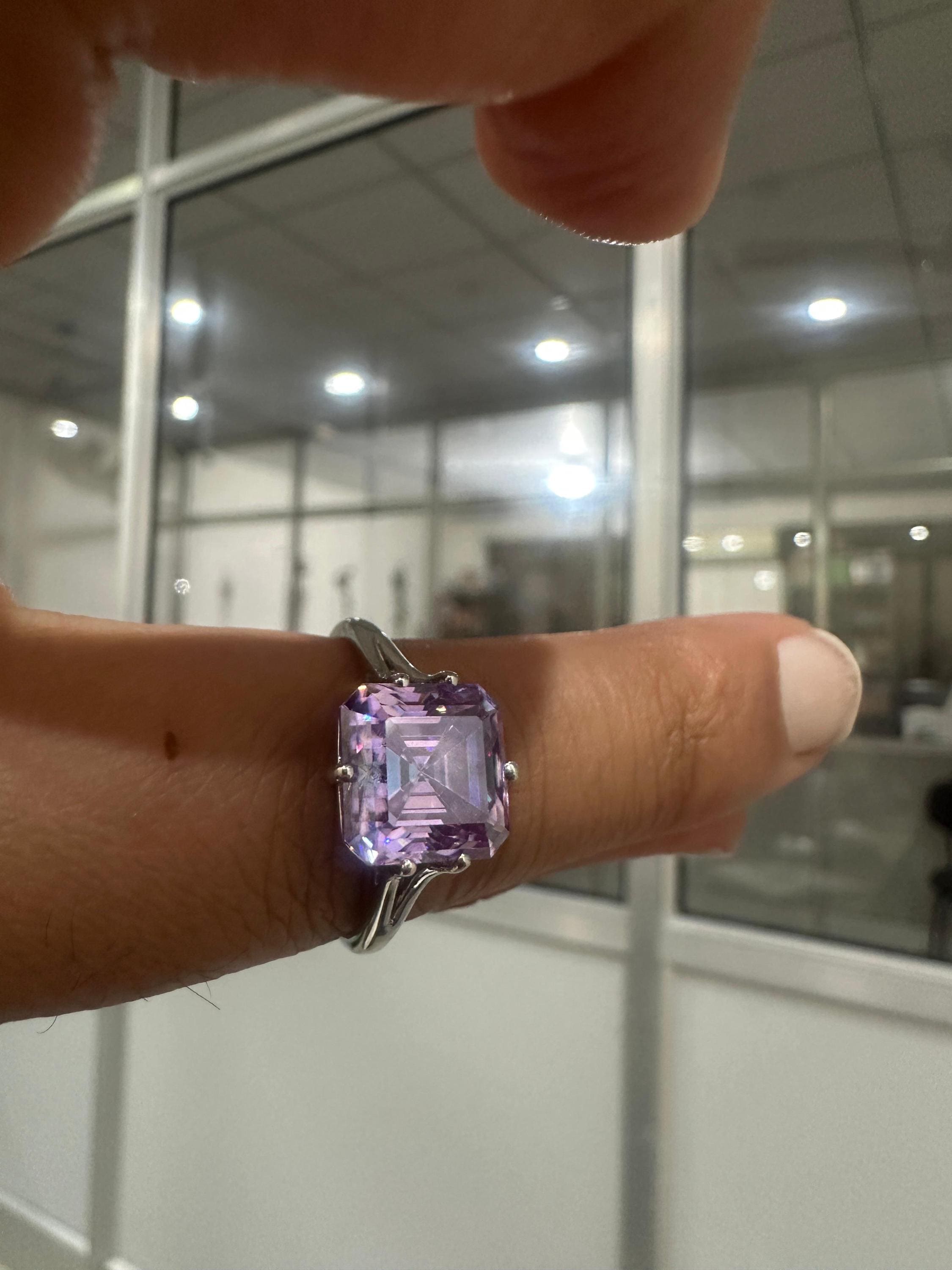 4 CT Asscher Cut Lavender Moissanite Solitaire Ring | 925 Sterling Silver, Statement Jewelry