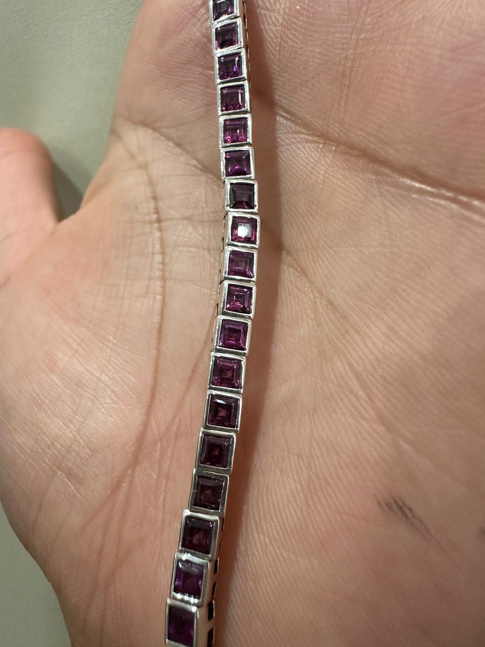 Royal Pink Rhodolite Tennis Bracelet | 925 Sterling Silver Finish, Bezel Set, Gift for him