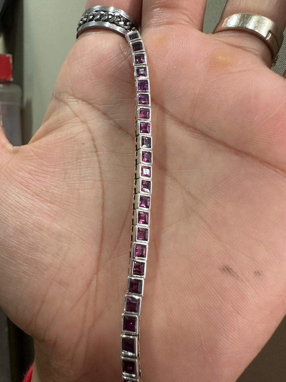 Raspberry Rhodolite Tennis Bracelet | 925 Sterling Silver Finish, Bezel Set