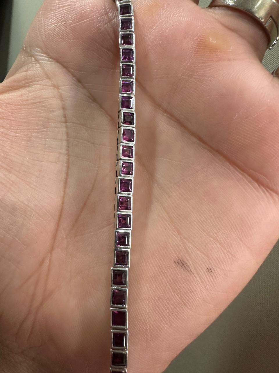 Raspberry Rhodolite Tennis Bracelet | 925 Sterling Silver Finish, Bezel Set