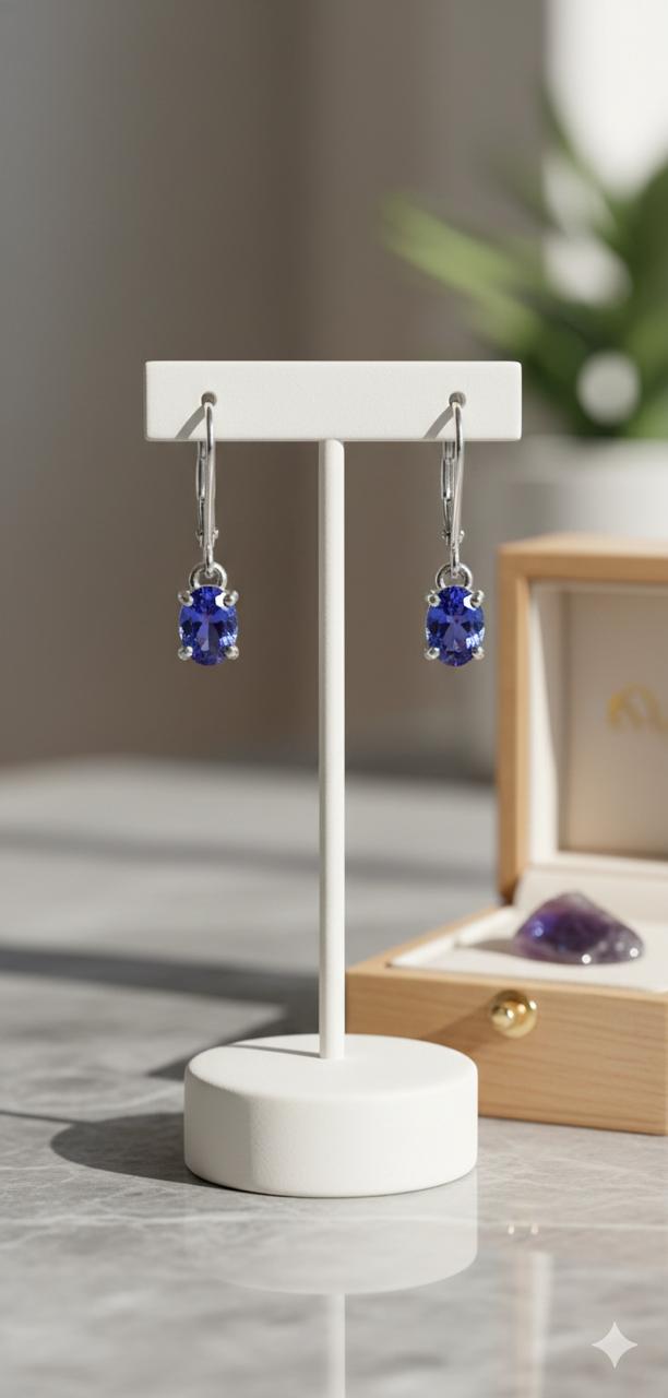 14K Yellow Gold Oval Tanzanite Lever Back Earrings | Natural Gemstone Jewelry