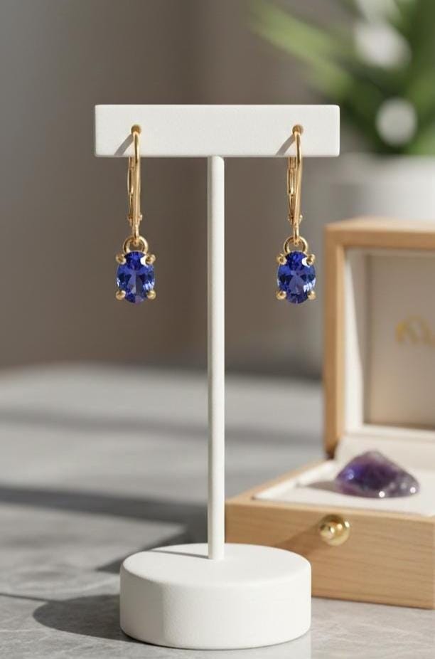 Oval Tanzanite Lever Back Earrings | 925 Silver Drop Earrings, December Birthstone