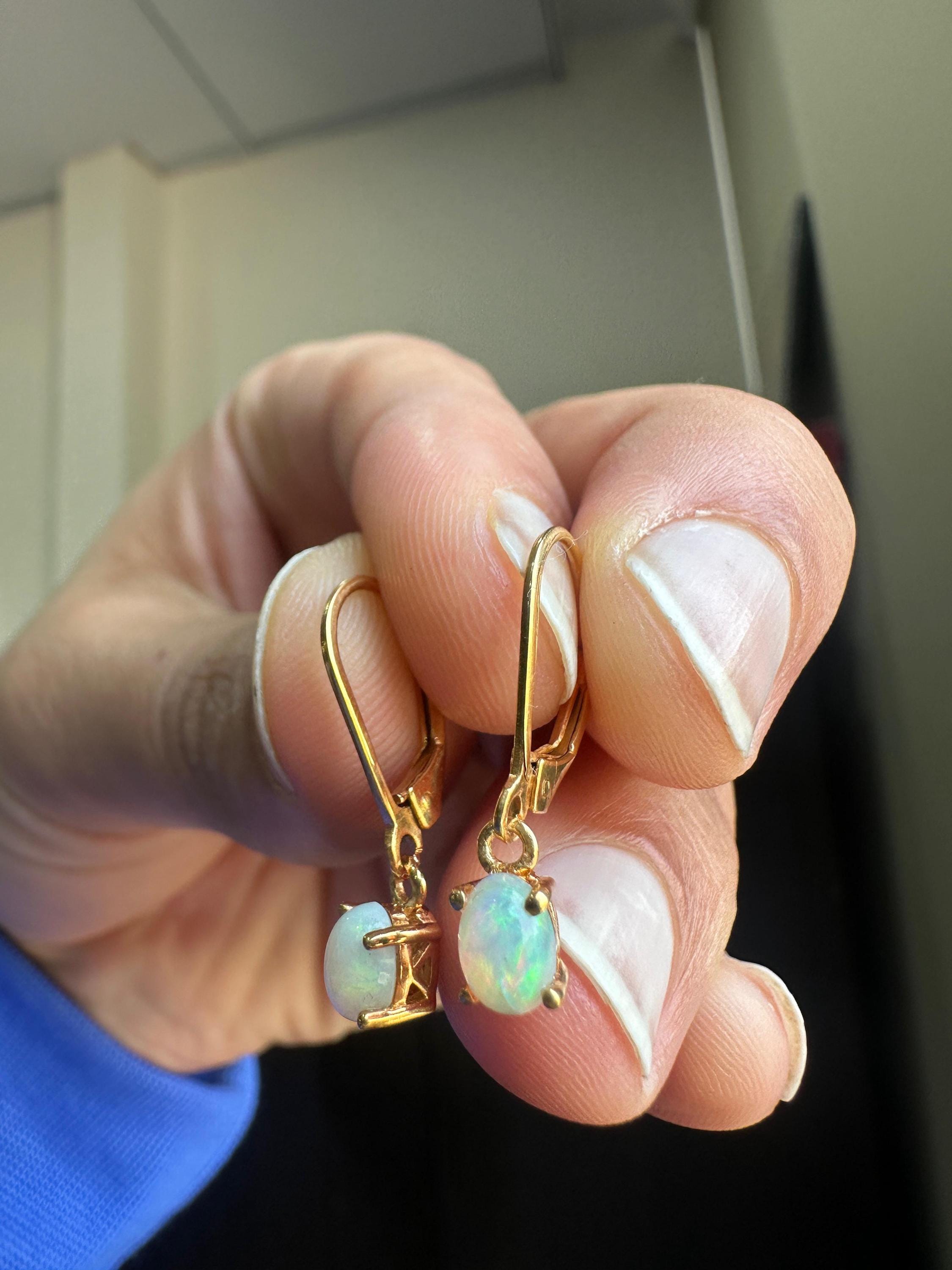 14K Gold Opal Lever Back Earrings | Luxury Drop Earrings Gift for her