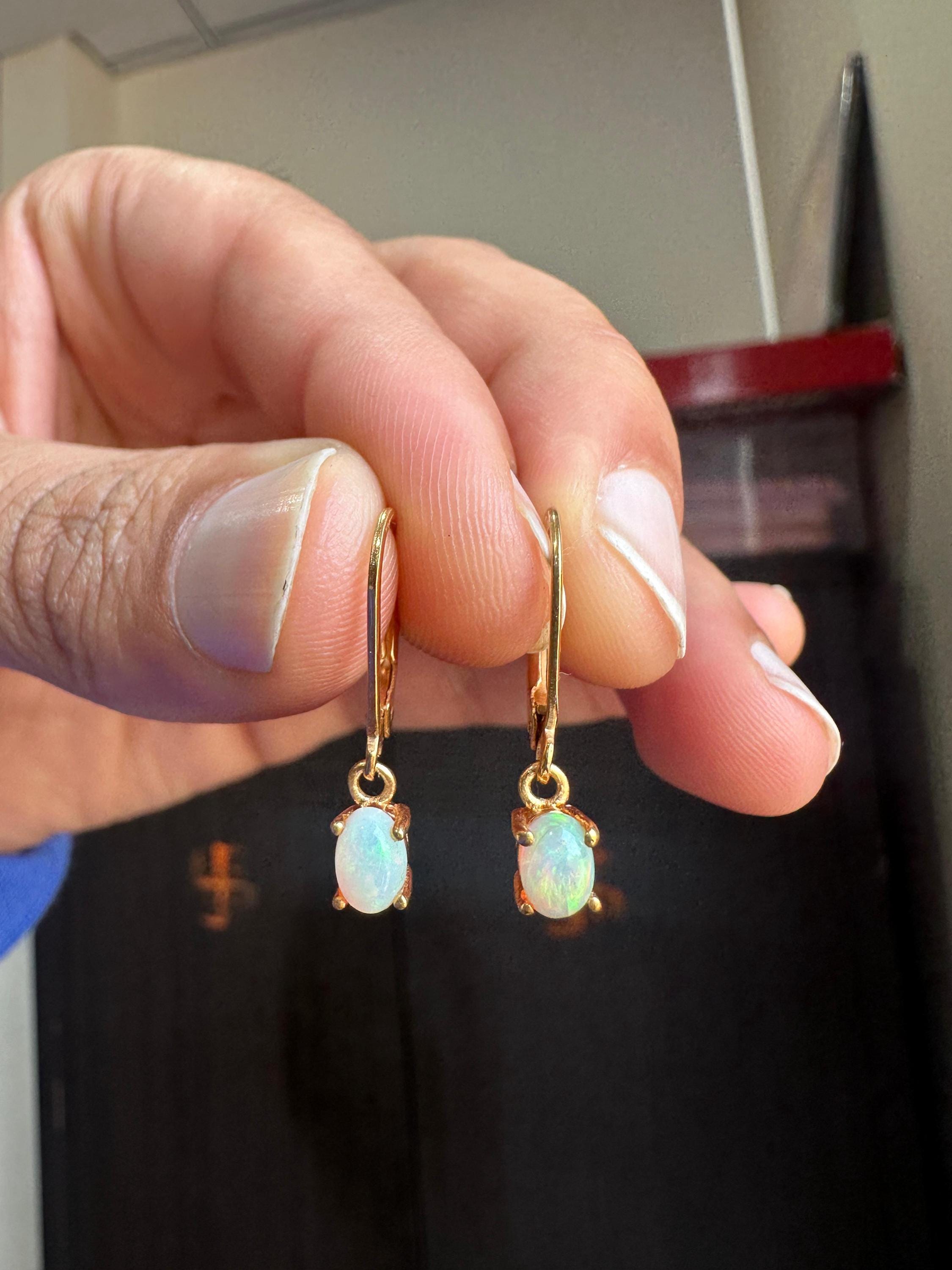 14K Gold Opal Lever Back Earrings | Luxury Drop Earrings Gift for her