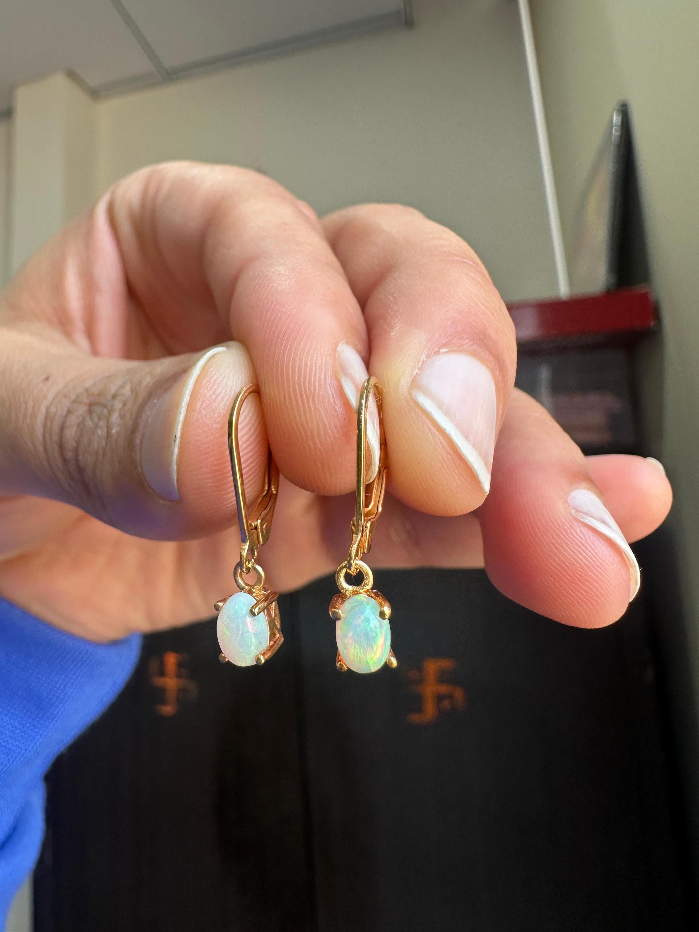 14K Gold Opal Lever Back Earrings | Luxury Drop Earrings Gift for her