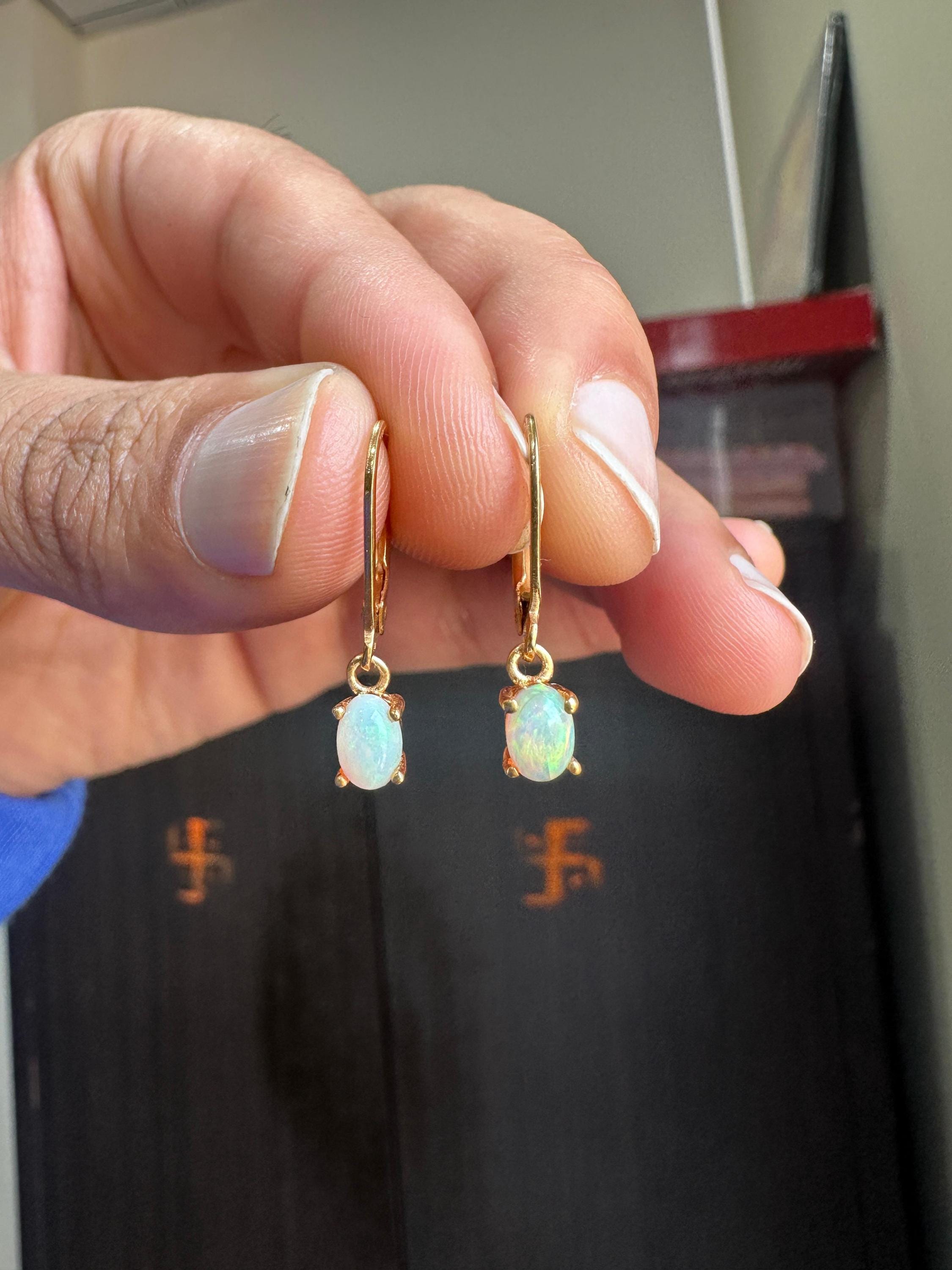 14K Gold Opal Lever Back Earrings | Luxury Drop Earrings Gift for her