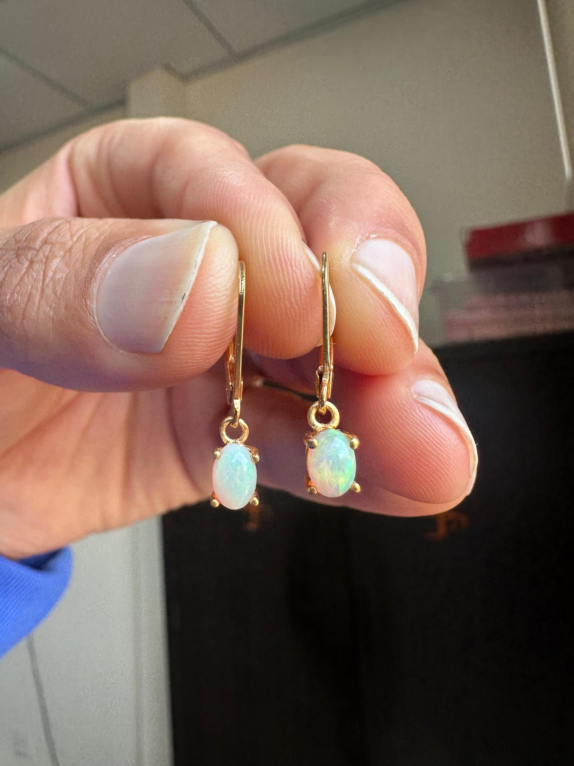 14K Gold Opal Lever Back Earrings | Luxury Drop Earrings Gift for her