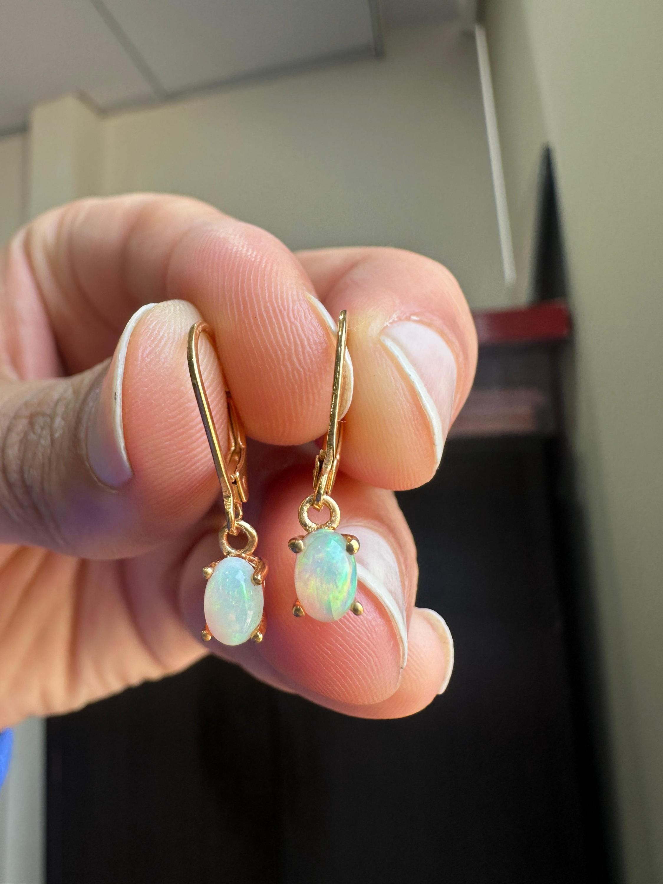 14K Gold Opal Lever Back Earrings | Luxury Drop Earrings Gift for her