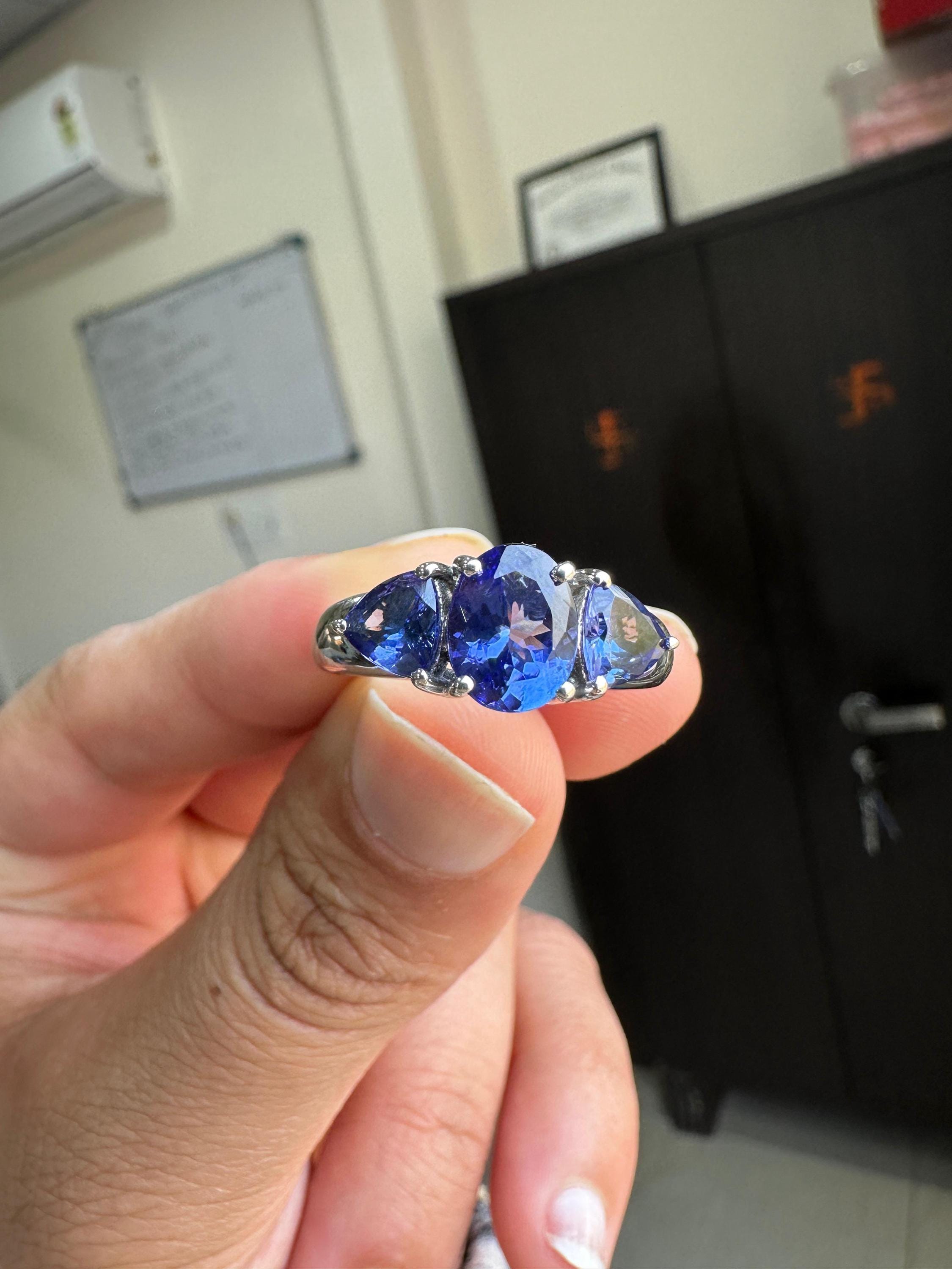AAAA Tanzanite Engagement Ring | 14k Gold Three Stone Anniversary Ring