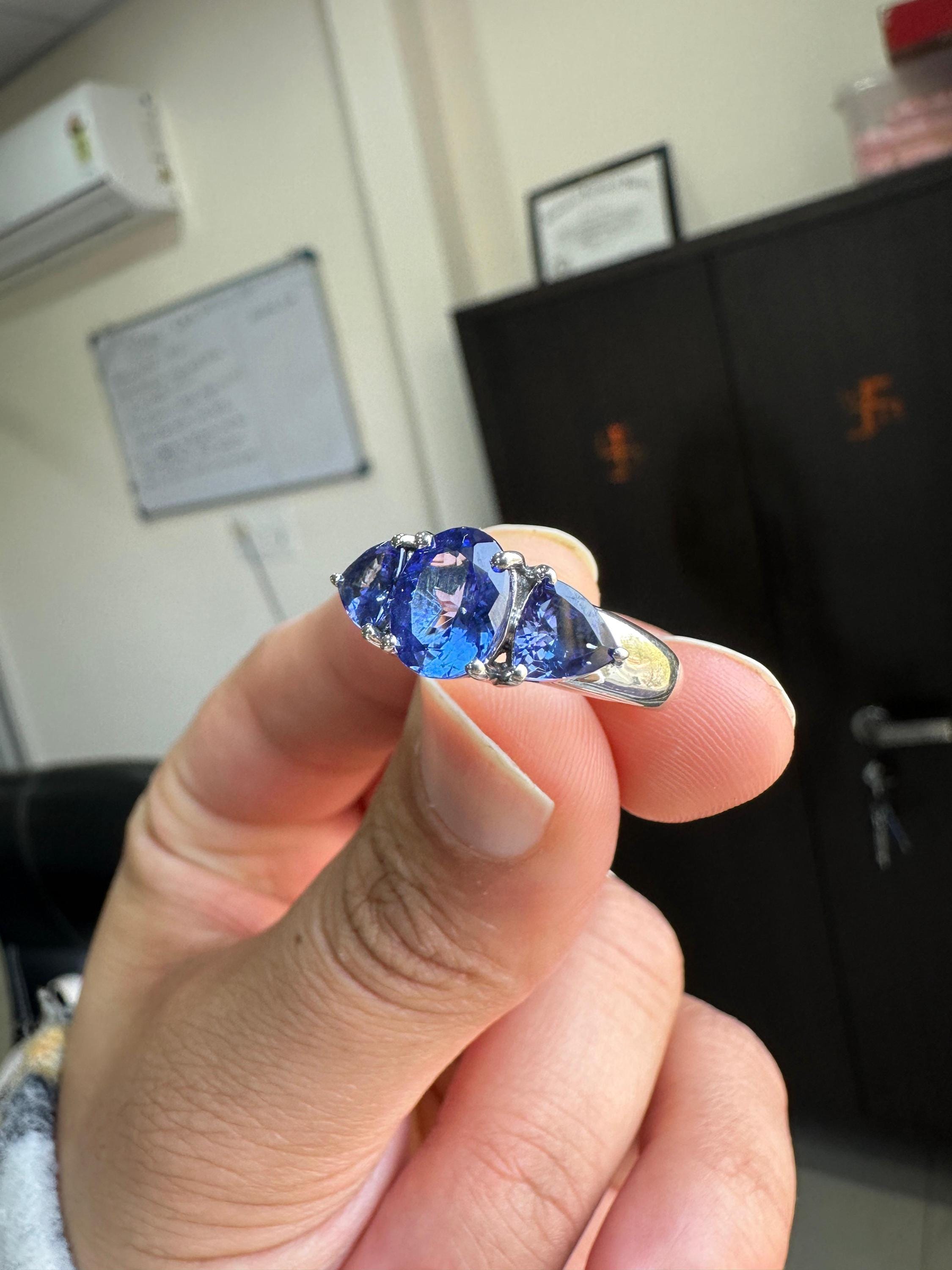 AAAA Tanzanite Engagement Ring | 14k Gold Three Stone Anniversary Ring