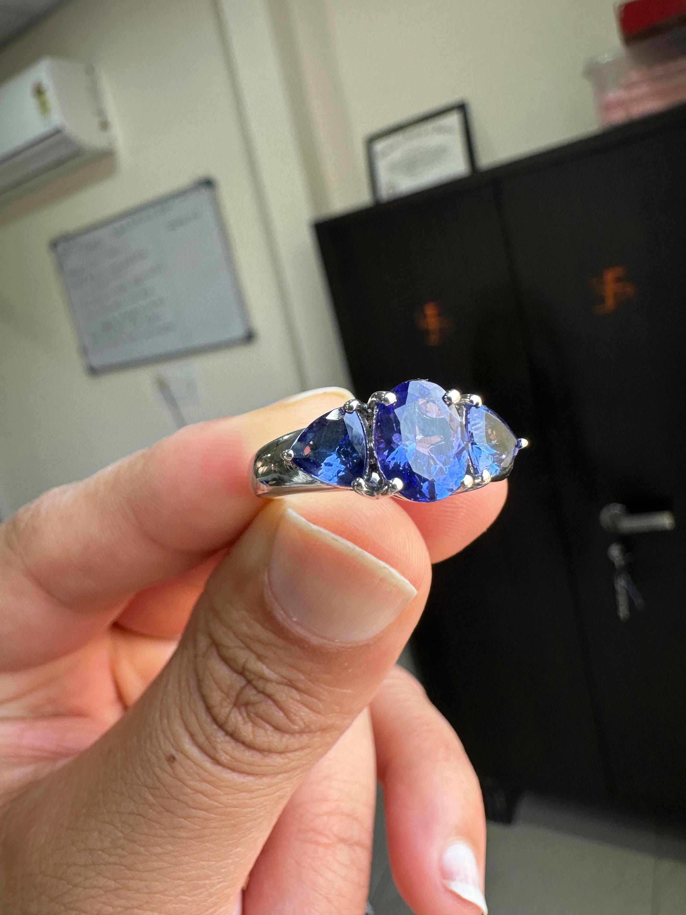 AAAA Tanzanite Engagement Ring | 14k Gold Three Stone Anniversary Ring