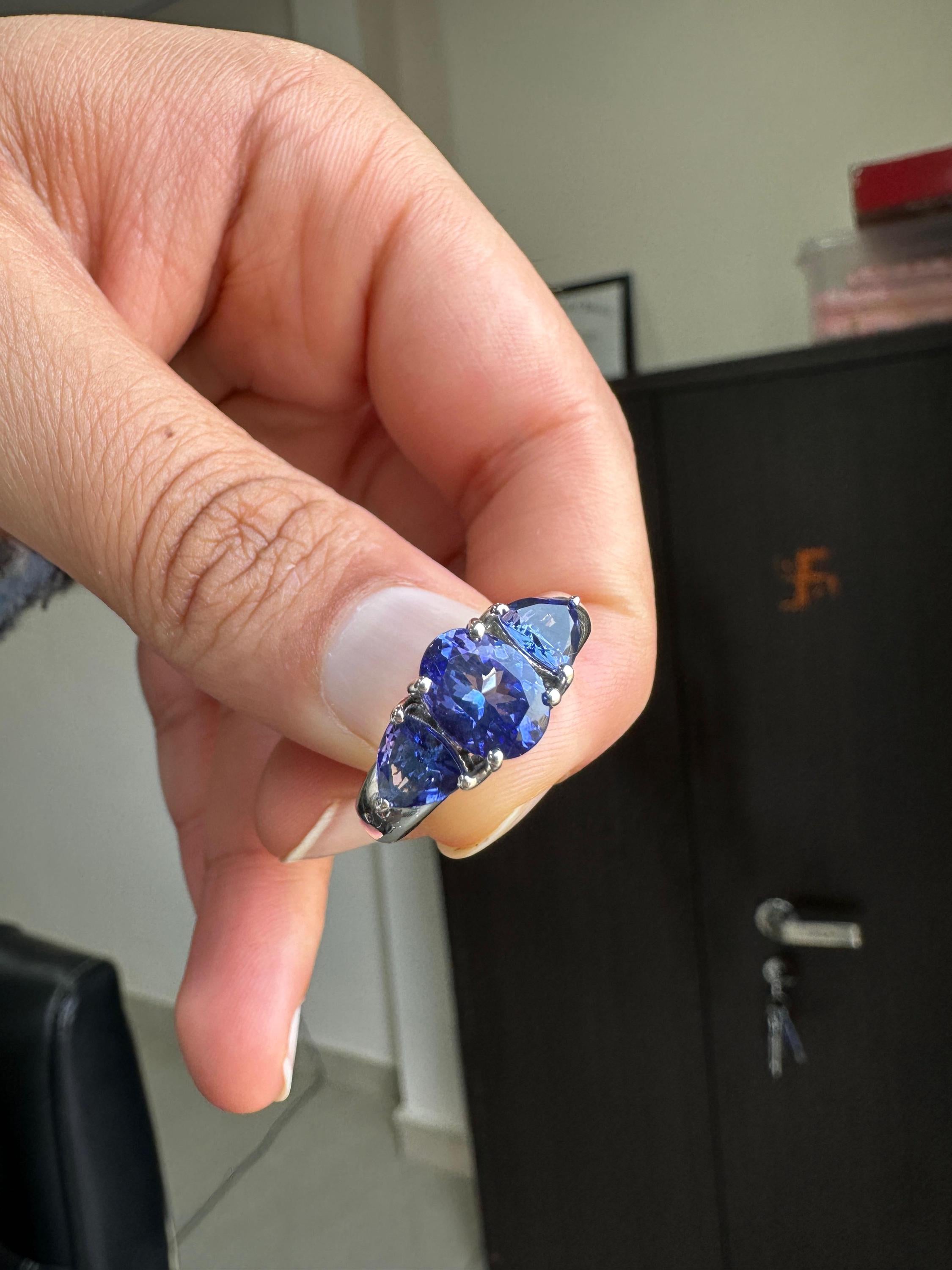 AAAA Tanzanite Engagement Ring | 14k Gold Three Stone Anniversary Ring