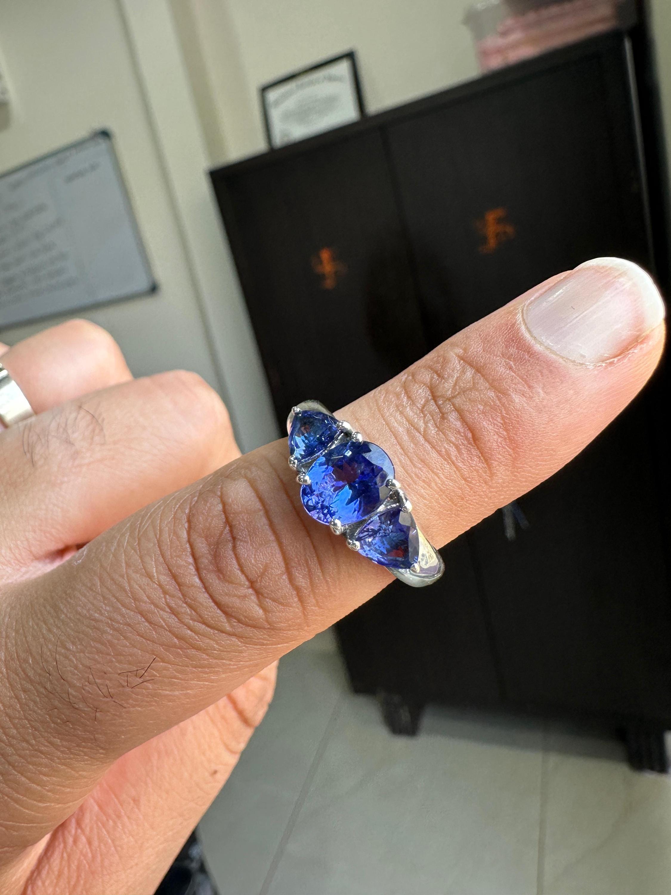 AAAA Tanzanite Engagement Ring | 14k Gold Three Stone Anniversary Ring