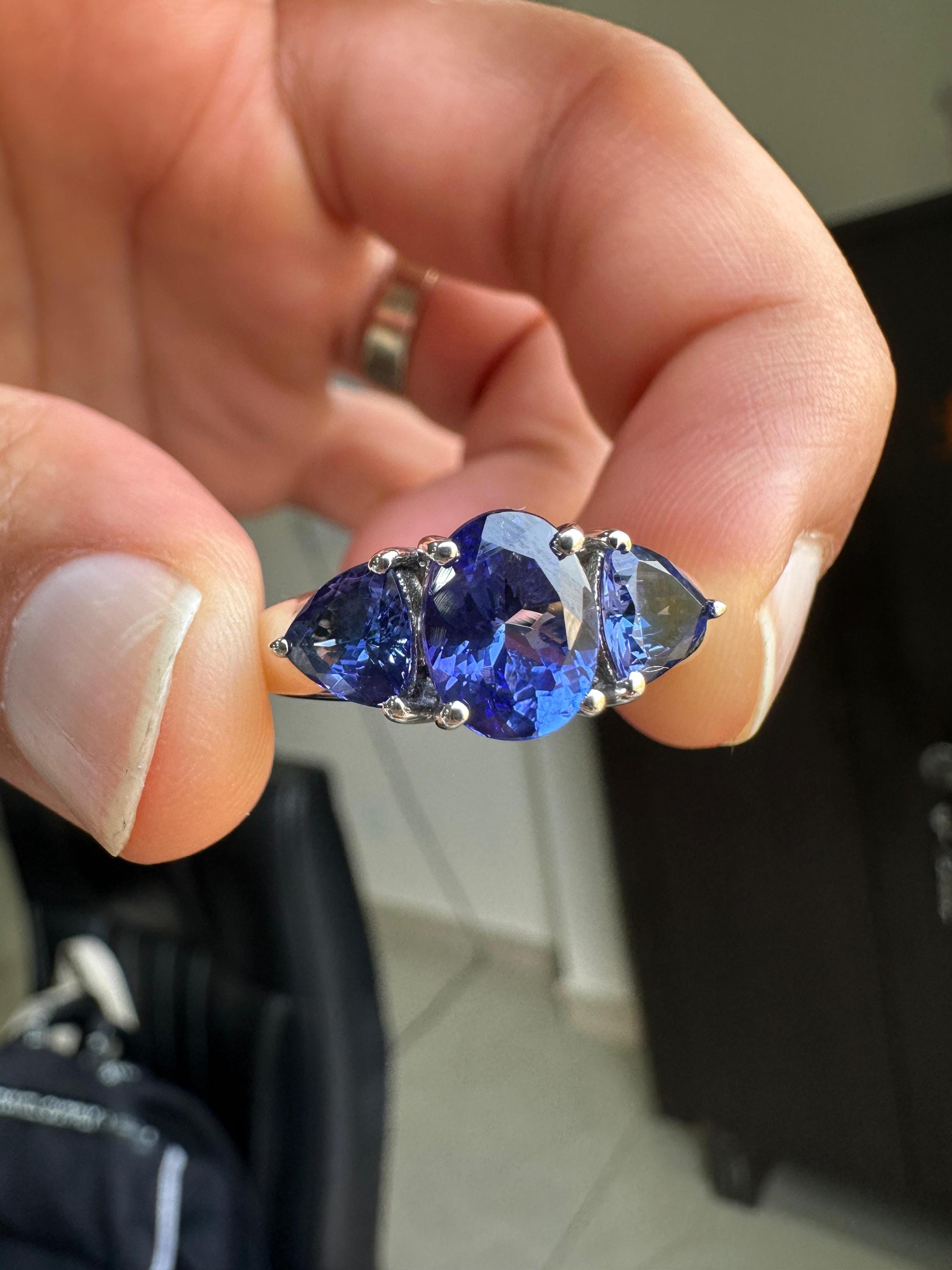 AAAA Tanzanite Engagement Ring | 14k Gold Three Stone Anniversary Ring