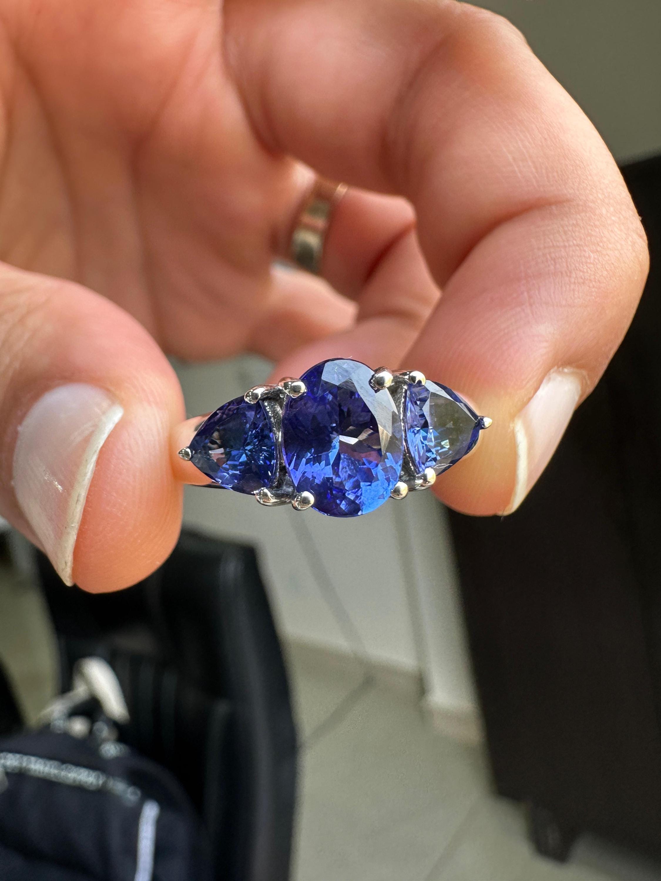 AAAA Tanzanite Engagement Ring | 14k Gold Three Stone Anniversary Ring