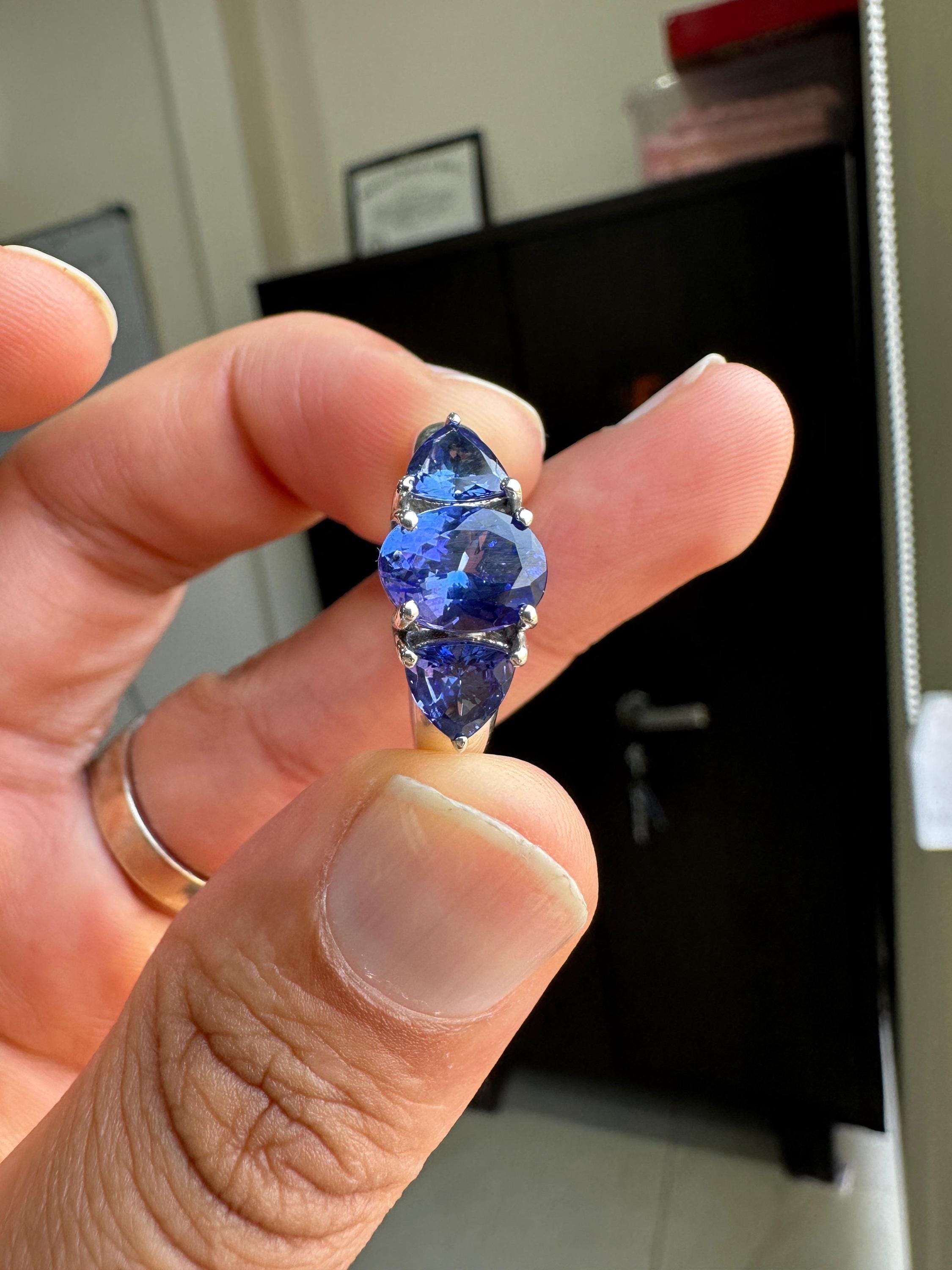 AAAA Tanzanite Engagement Ring | 14k Gold Three Stone Anniversary Ring