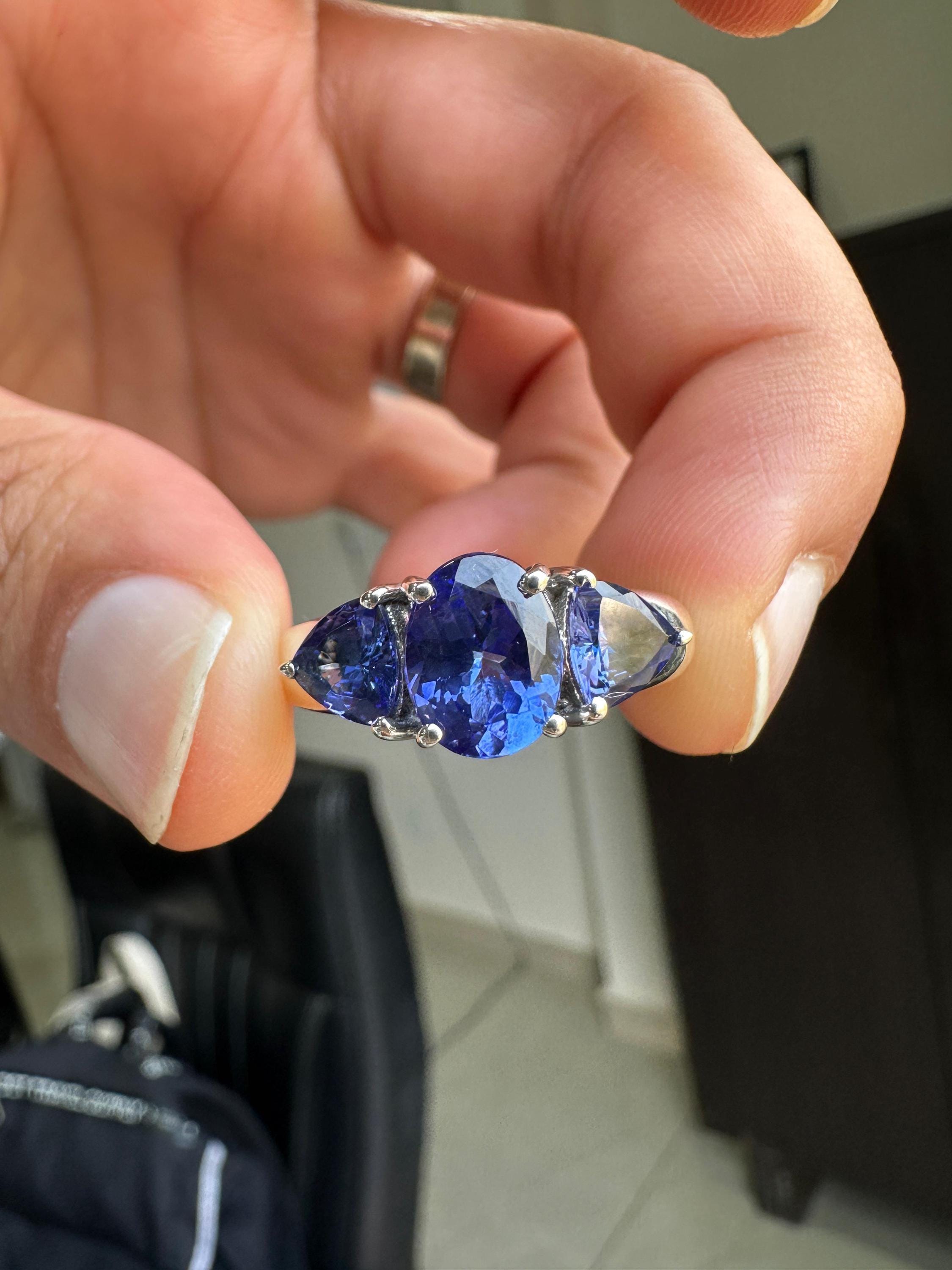 AAAA Tanzanite Engagement Ring | 14k Gold Three Stone Anniversary Ring