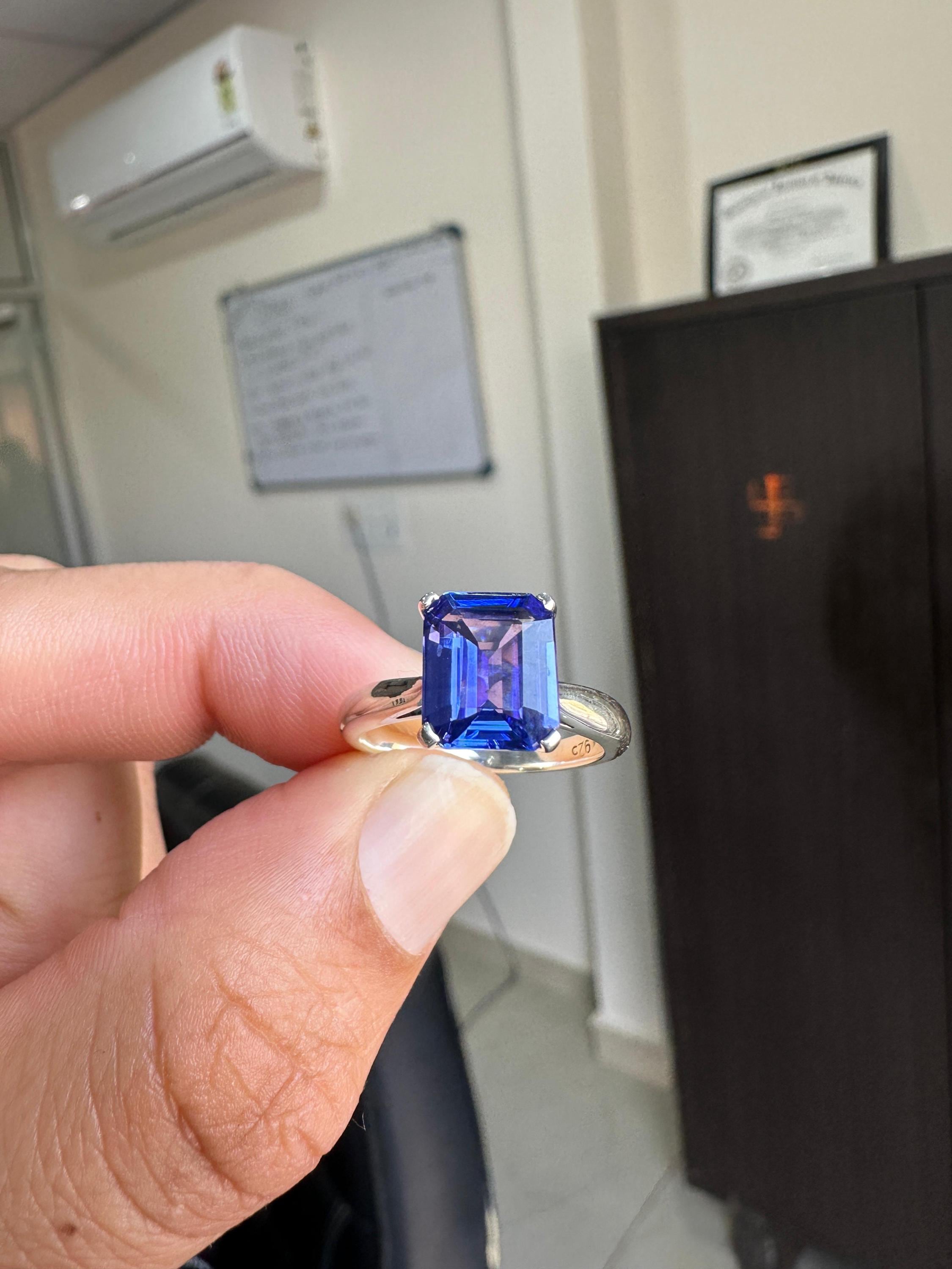 AAAA Tanzanite Engagement Ring | 14k White Gold Emerald Cut Solitaire