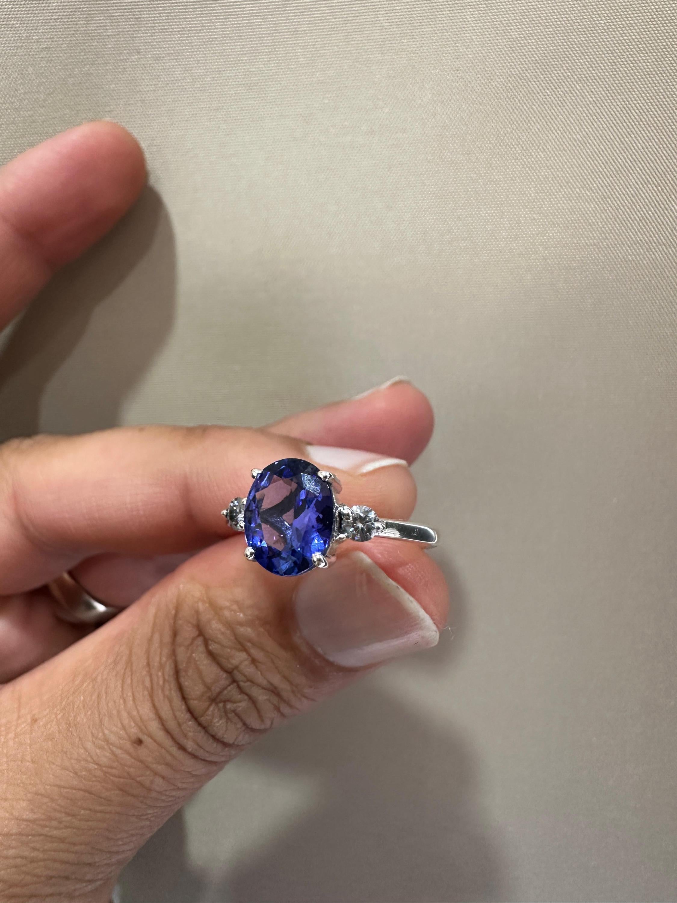 Exceptional Tanzanite Diamond Ring | 14k White Gold, Three Stone Bridal Ring for her