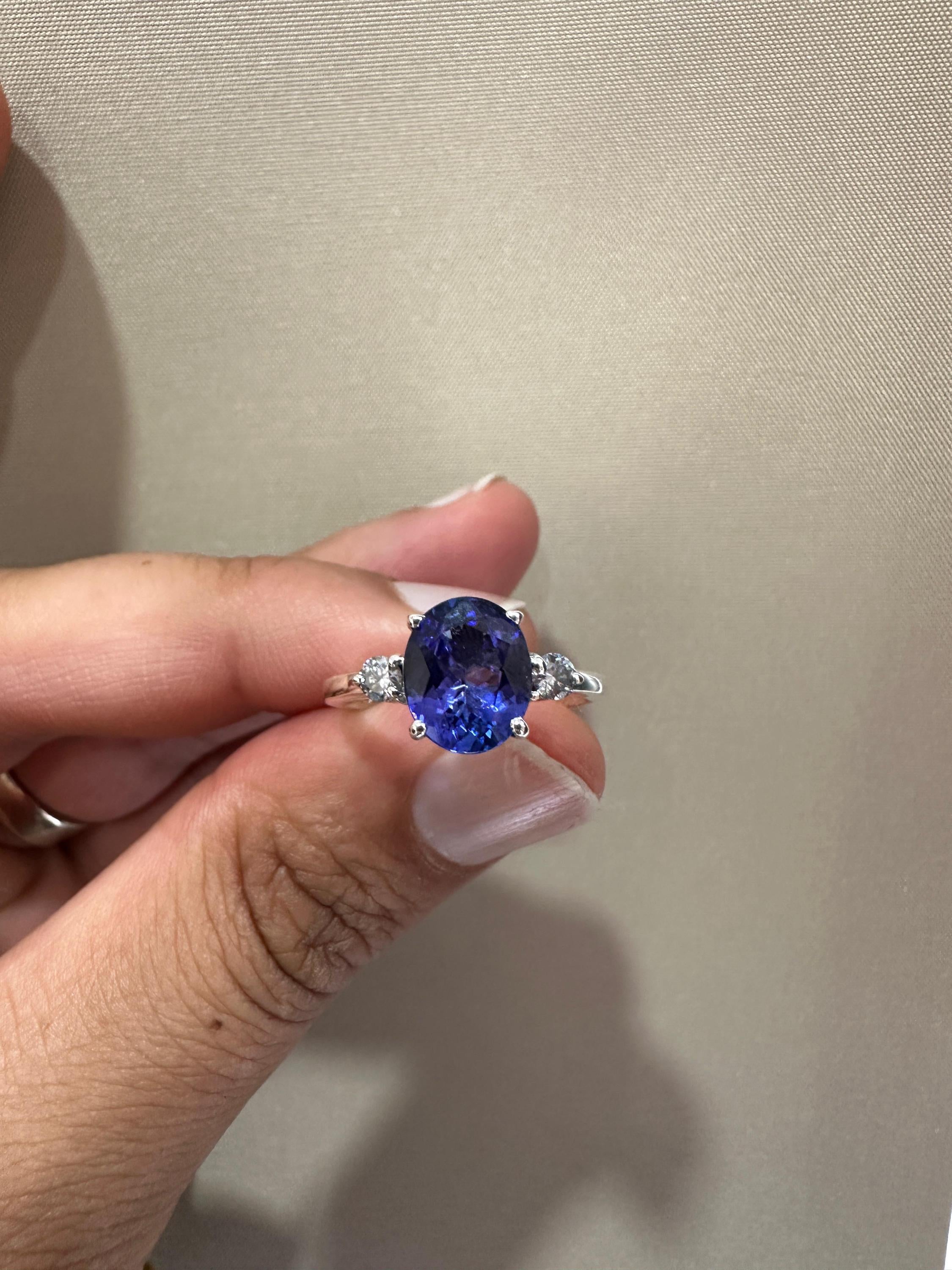 Exceptional Tanzanite Diamond Ring | 14k White Gold, Three Stone Bridal Ring for her
