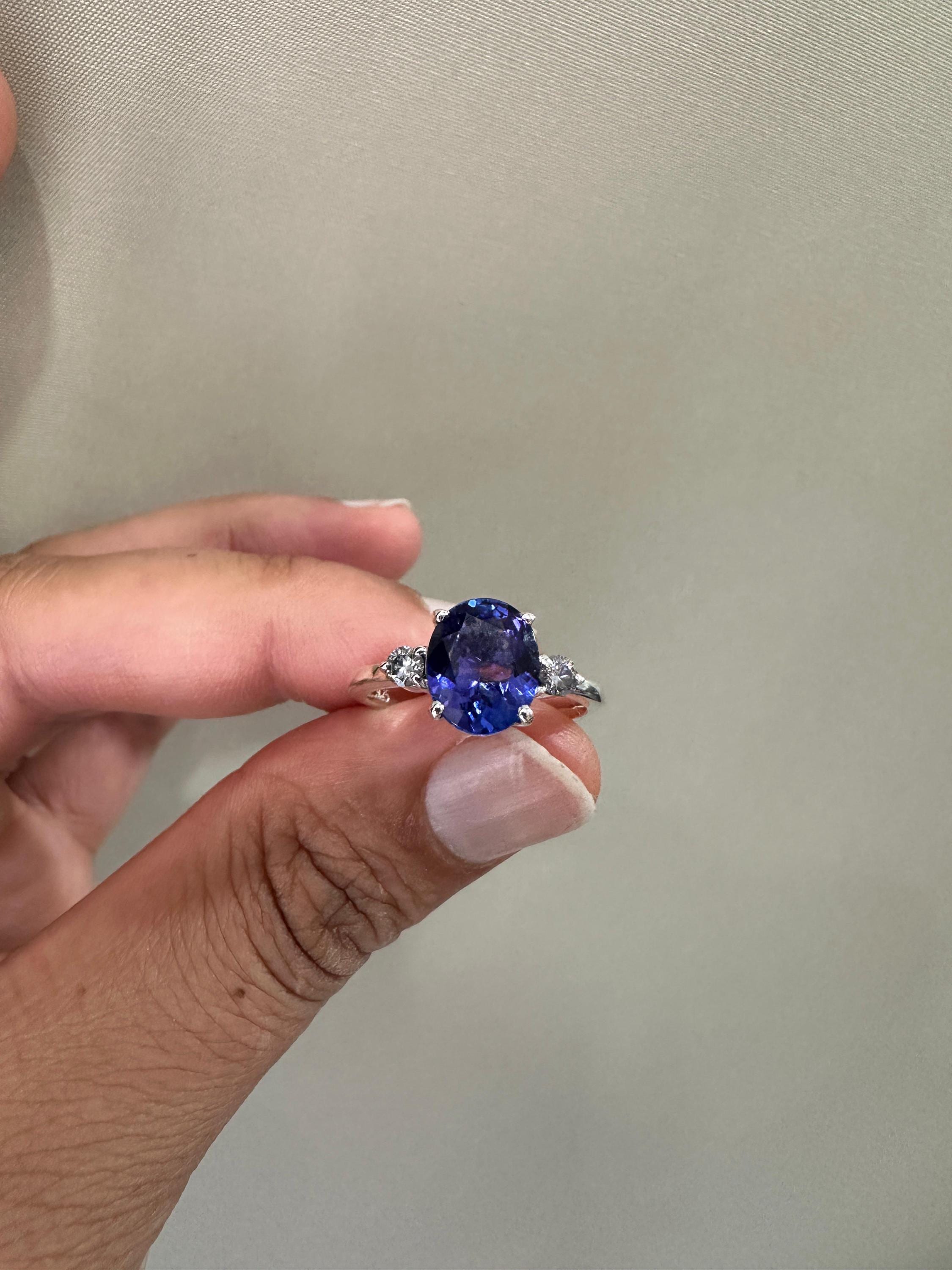 Royal Purple Tanzanite Diamond Engagement Ring, 14k White Gold, Luxury Anniversary Gift