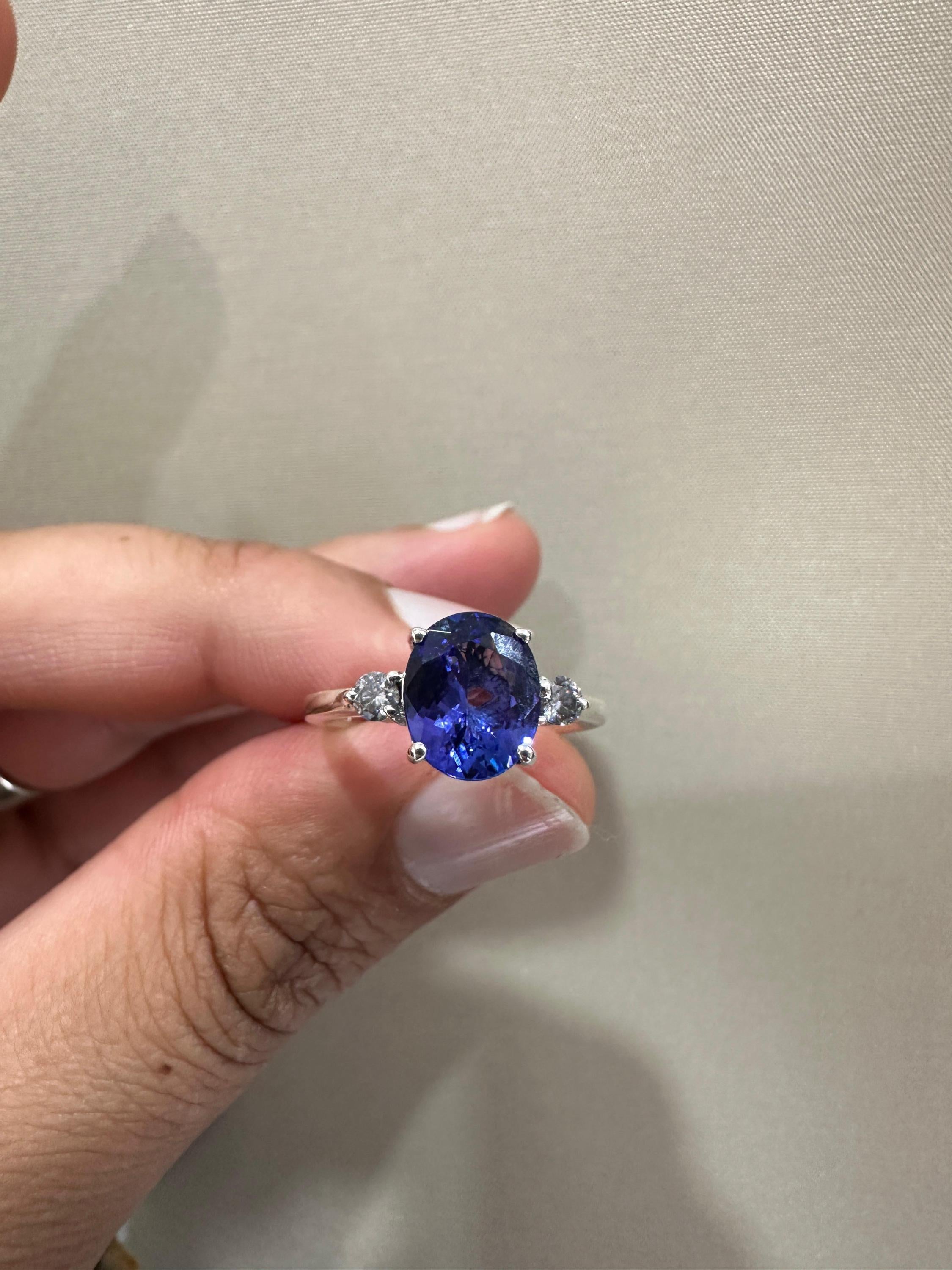Exceptional Tanzanite Diamond Ring | 14k White Gold, Three Stone Bridal Ring for her