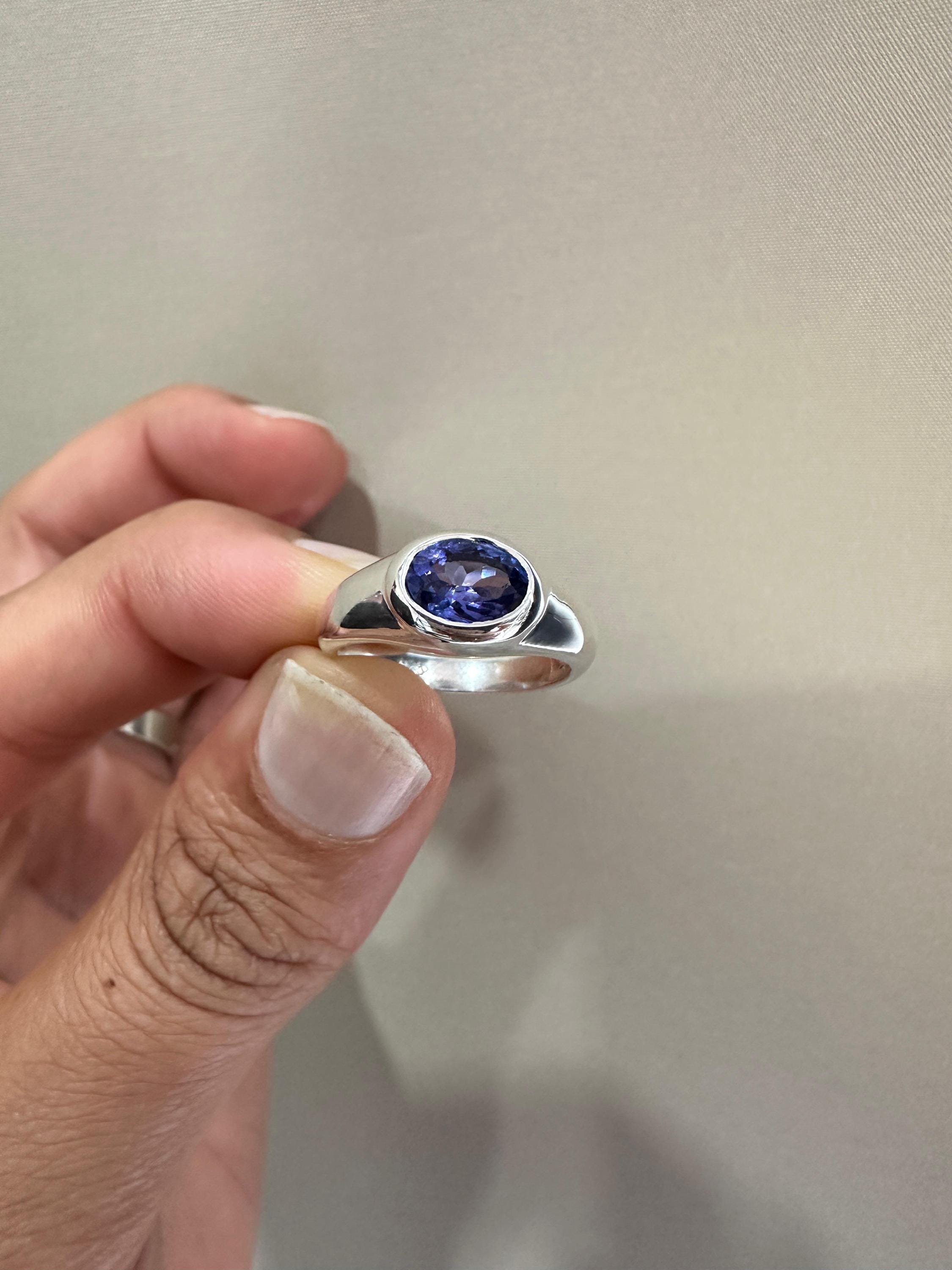 14k Gold Tanzanite Ring | Unisex Oval Bezel Set