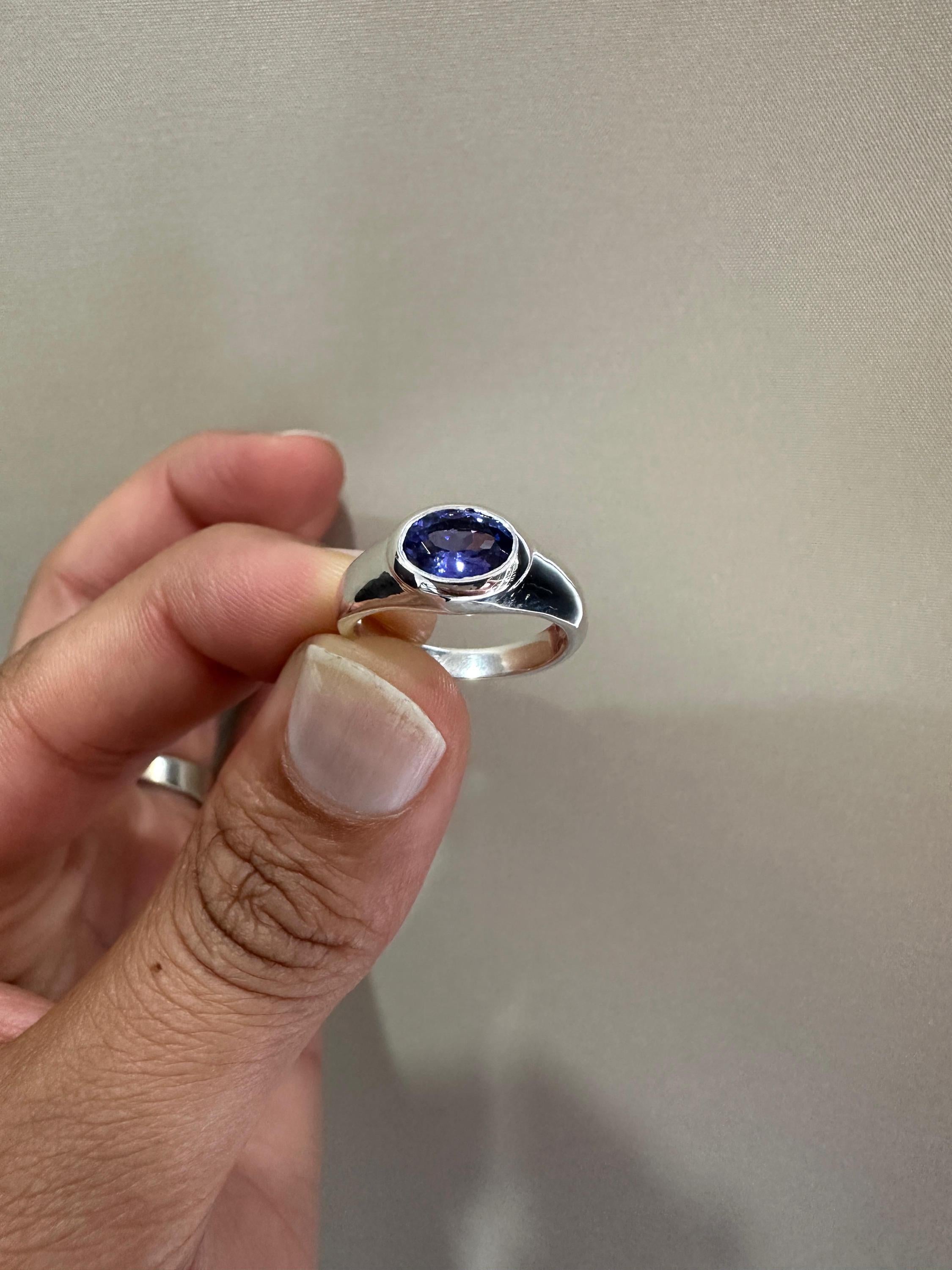 14k Gold Tanzanite Ring | Unisex Oval Bezel Set